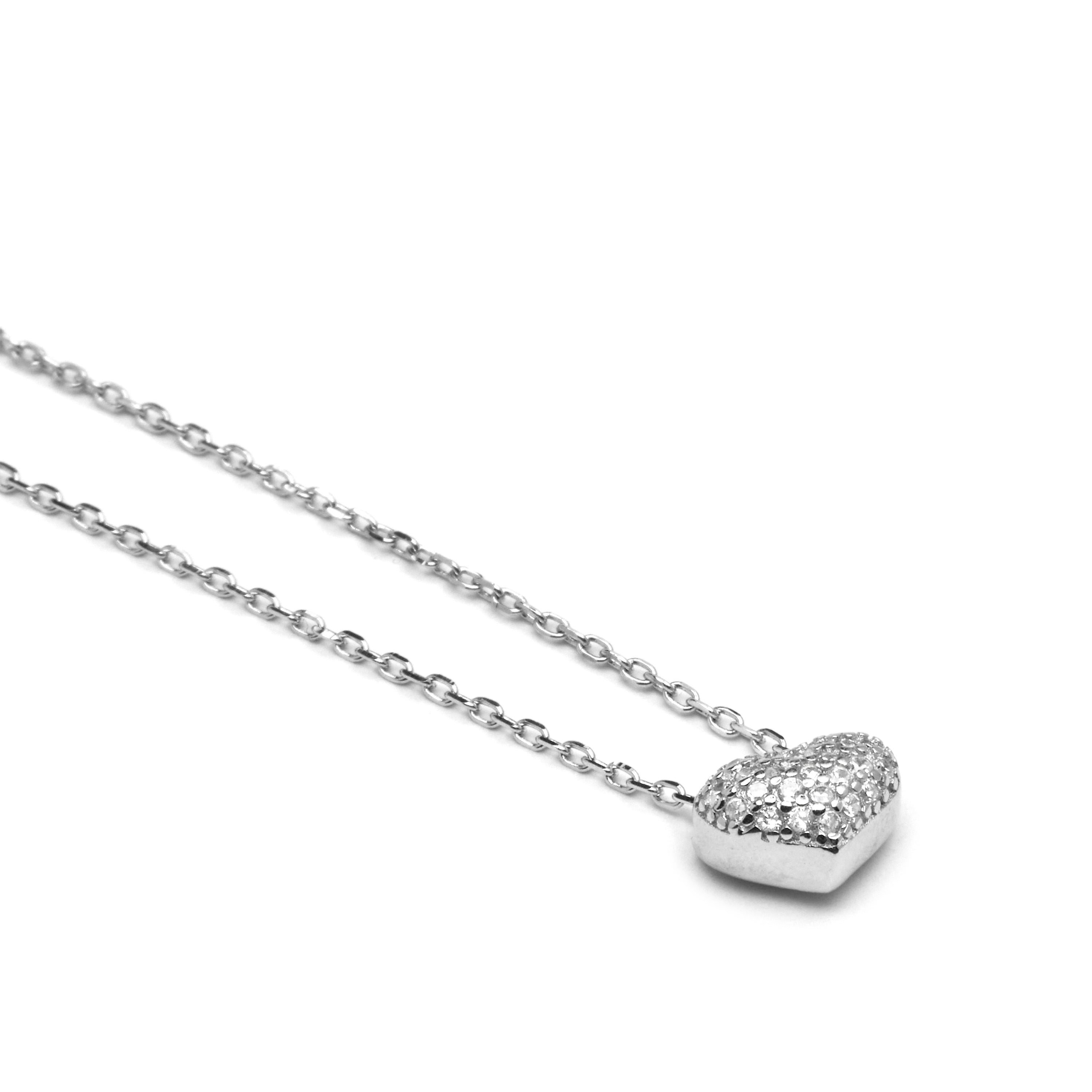 925 Sterling Silver Necklace with Brilliant Zirconia finished in Rhodium - Love