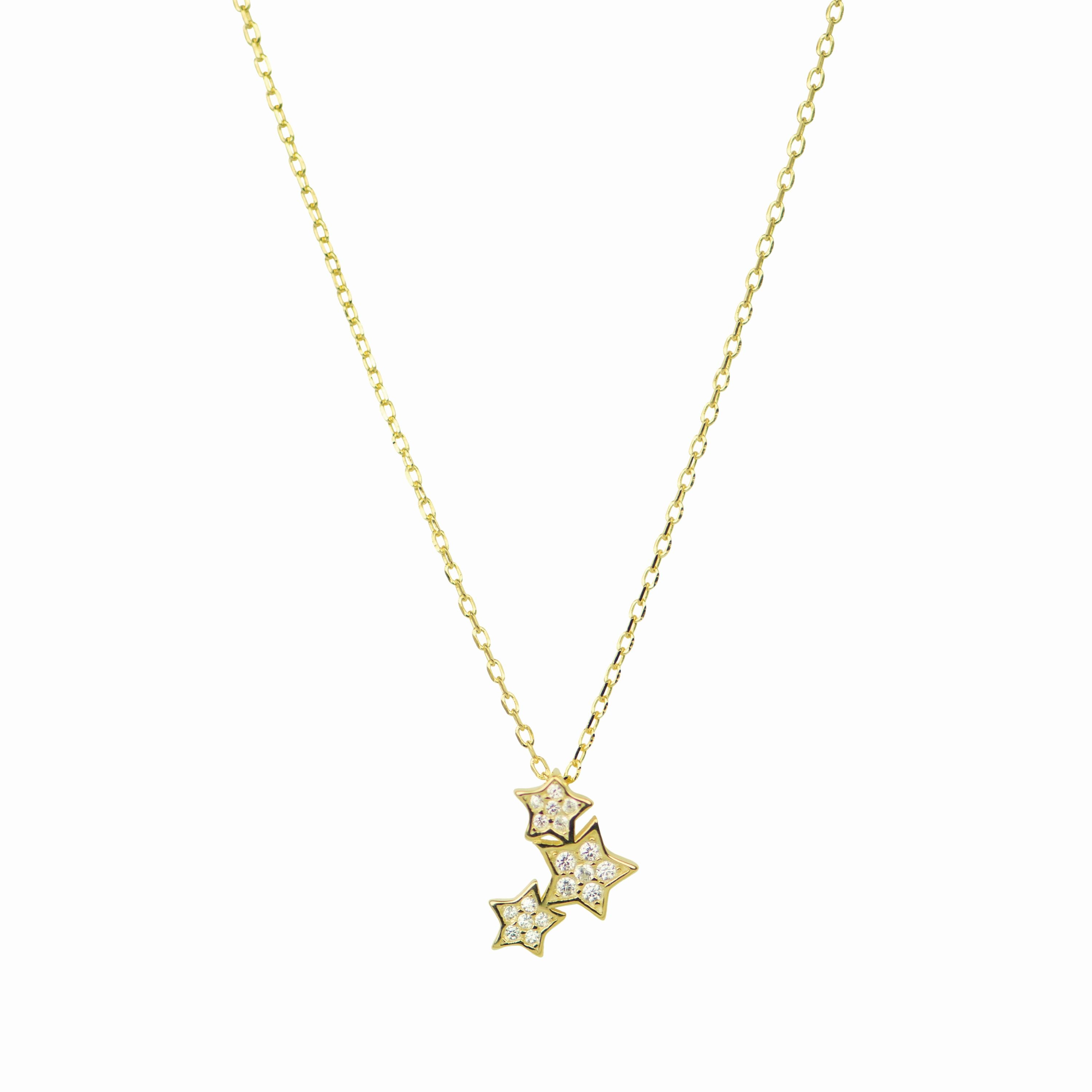 Colar de Prata de Lei 925 com Zircónia Brilhante acabamento em ouro amarelo 18K - Família