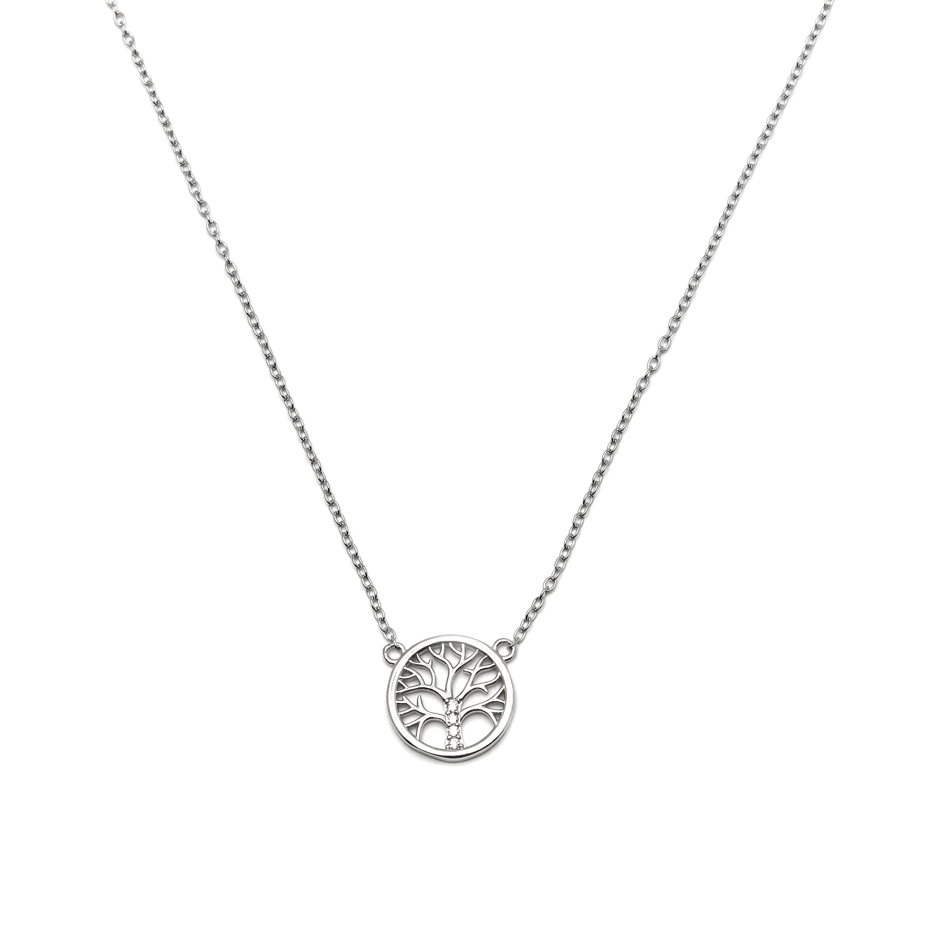 Collier en argent sterling 925 avec zircon brillant finition rhodiée - Arbre de Vie