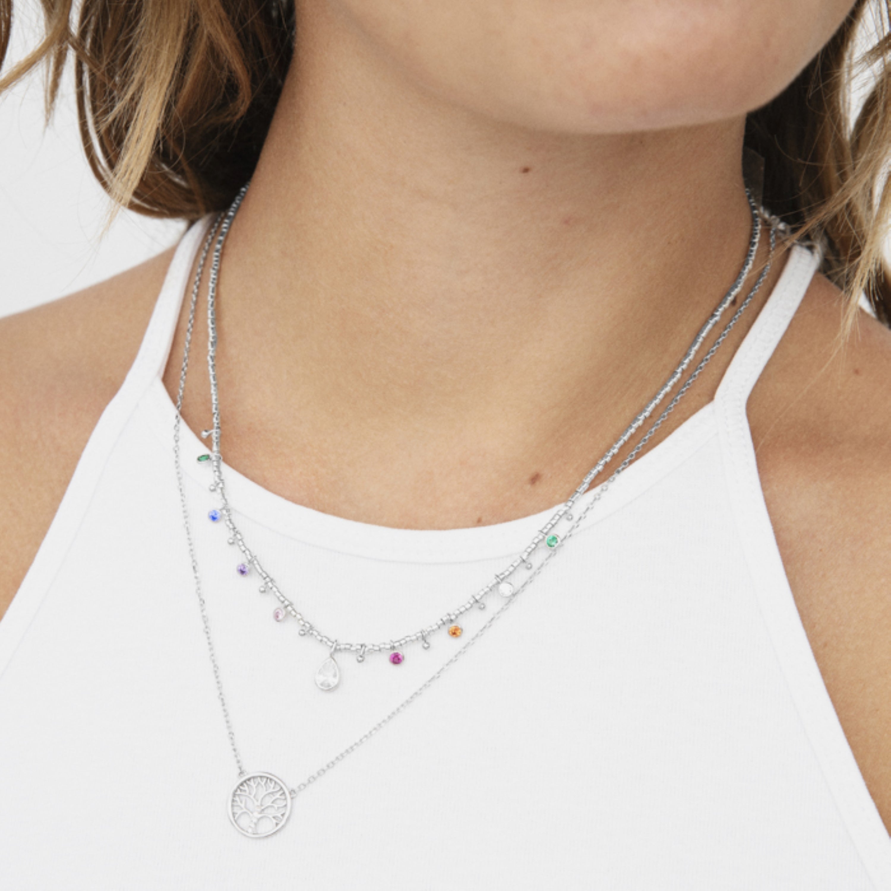 Collier en argent sterling 925 avec zircon brillant finition rhodiée - Arbre de Vie