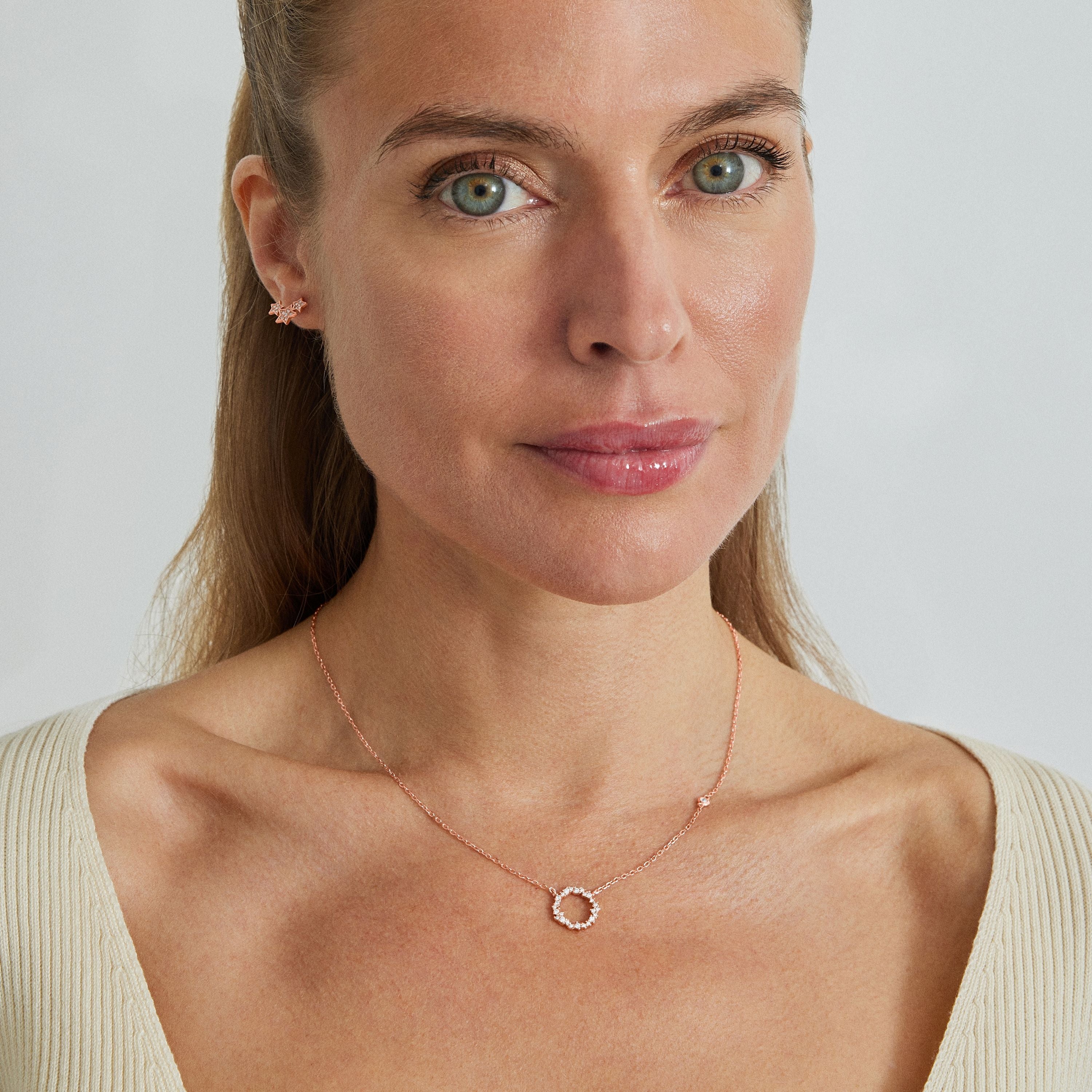 Collier en argent sterling 925 avec zircon brillant finition or rose 18K - Thilak