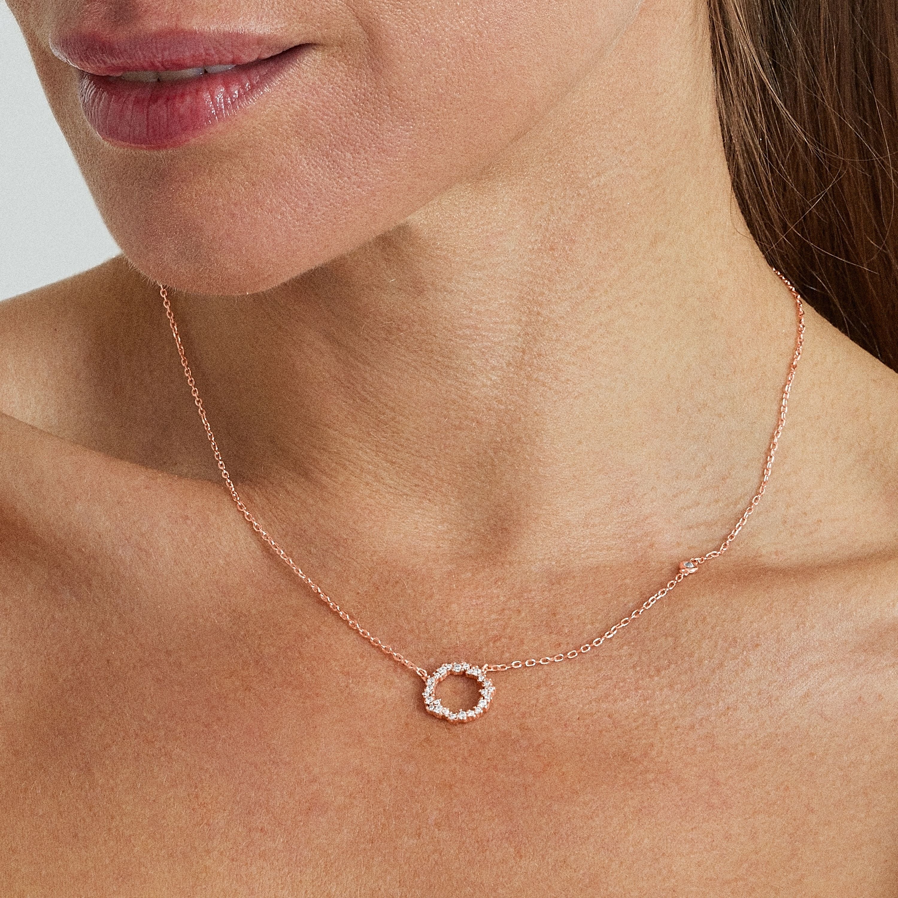 Collar de Plata de Ley 925 con Circonita Brillante acabado en oro rosa 18K - Thilak