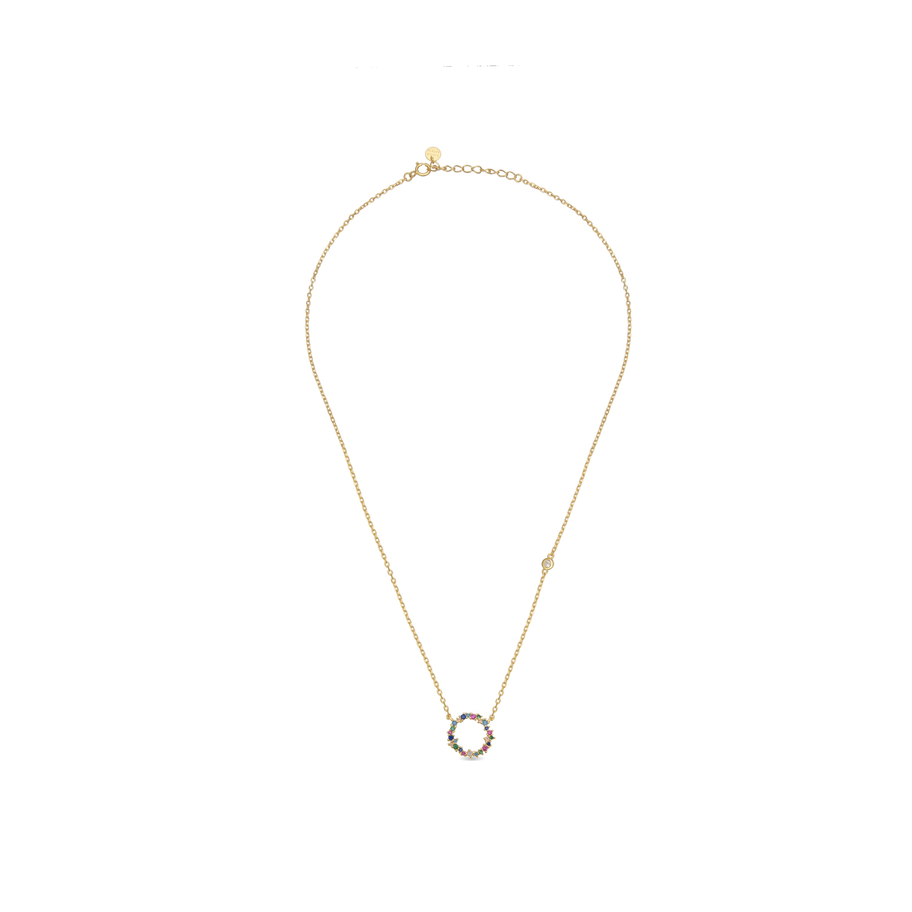 925 Sterling Silver Necklace with Multicolor Zirconia finished in 18K Yellow Gold - Thilak