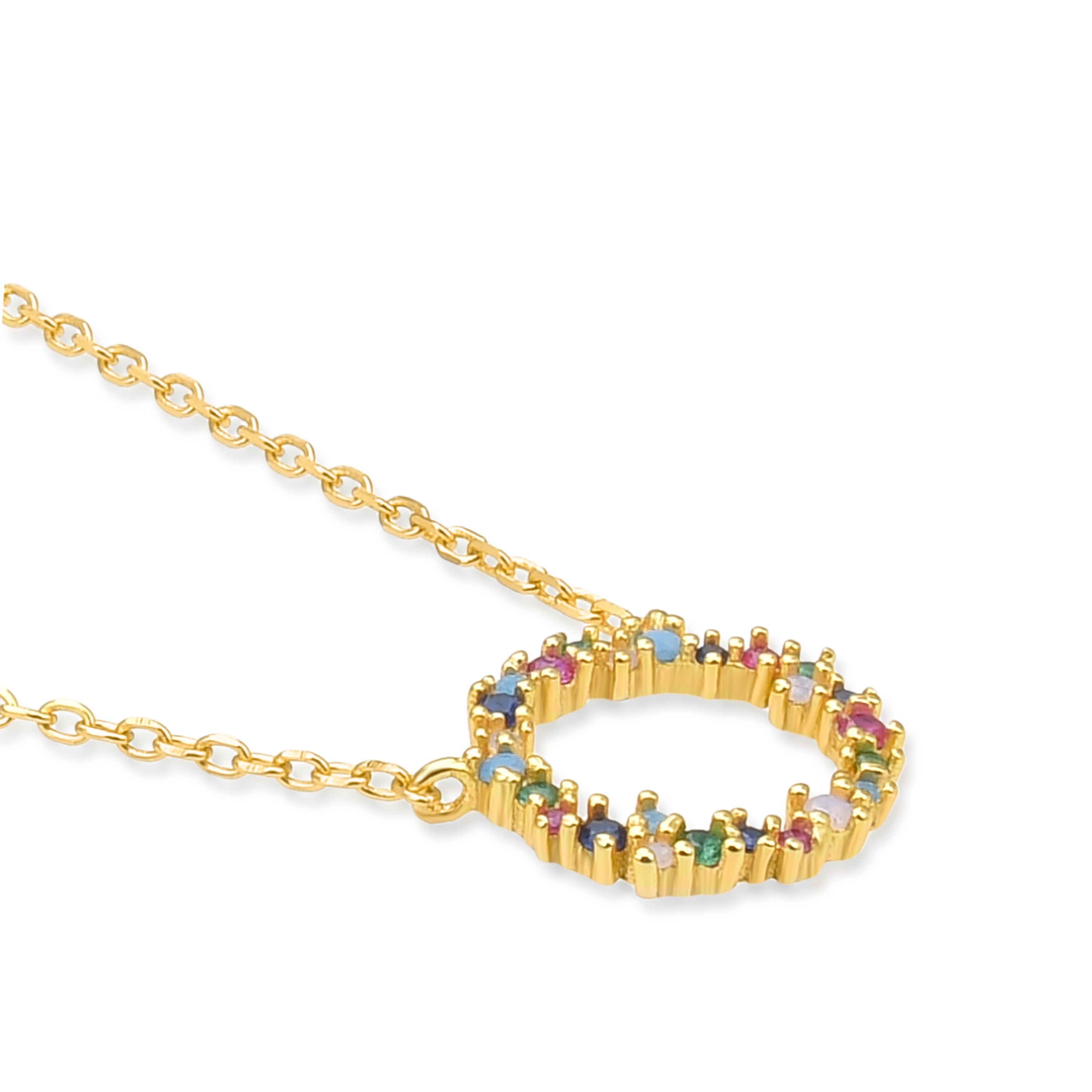 925 Sterling Silver Necklace with Multicolor Zirconia finished in 18K Yellow Gold - Thilak