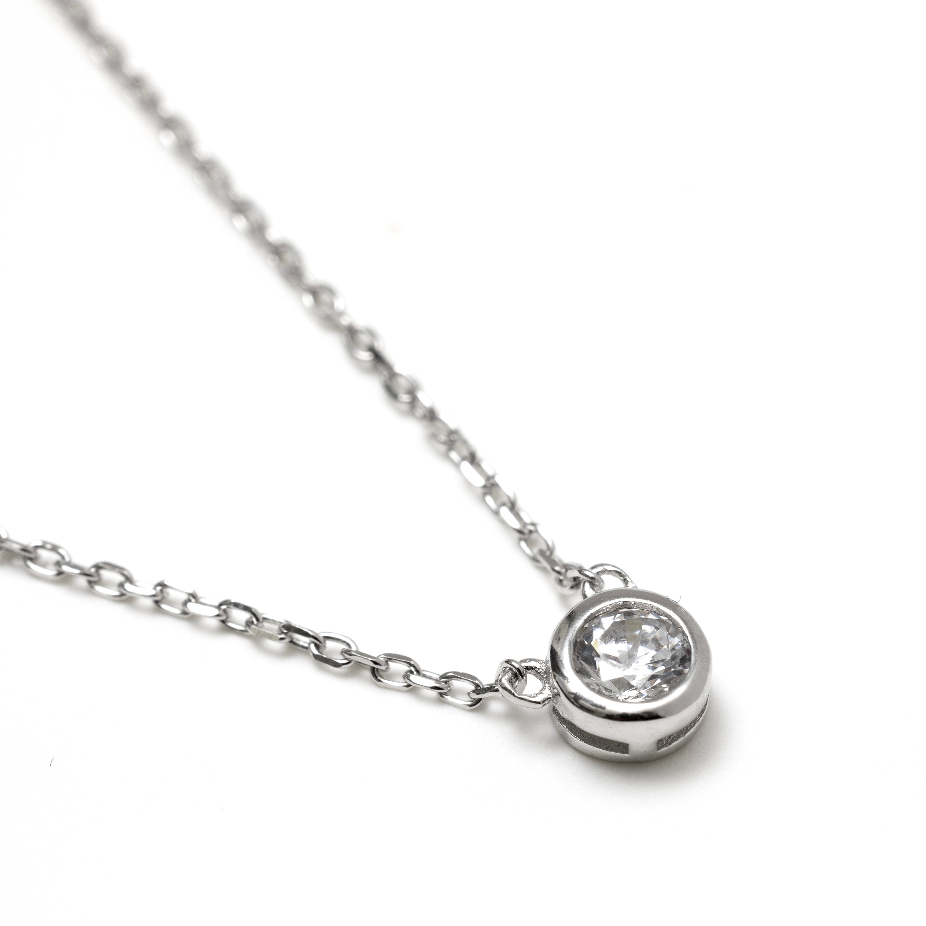 925er Sterlingsilber-Halskette mit glänzendem Zirkonia, rhodiniert - Imrak