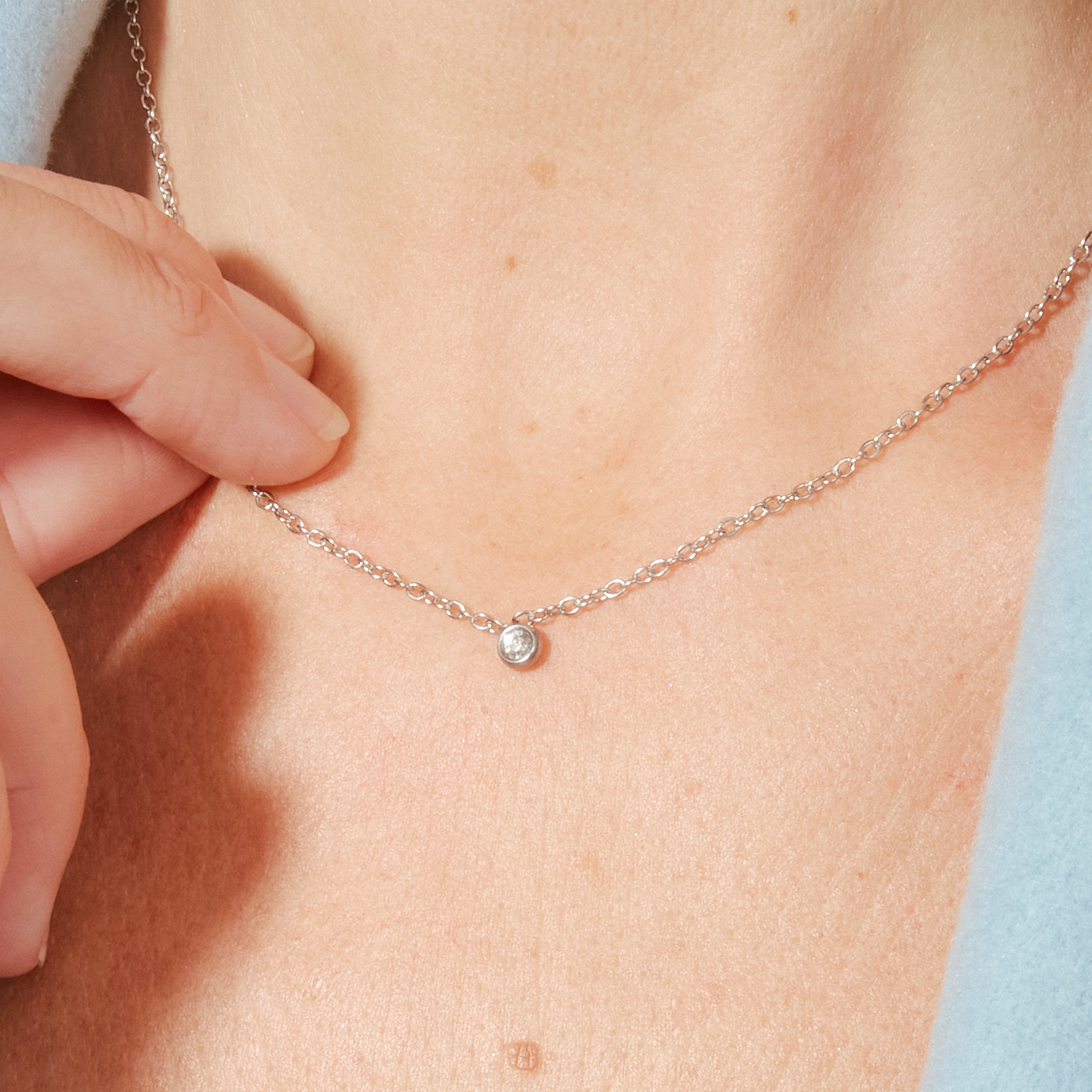 925er Sterlingsilber-Halskette mit glänzendem Zirkonia, rhodiniert - Imrak