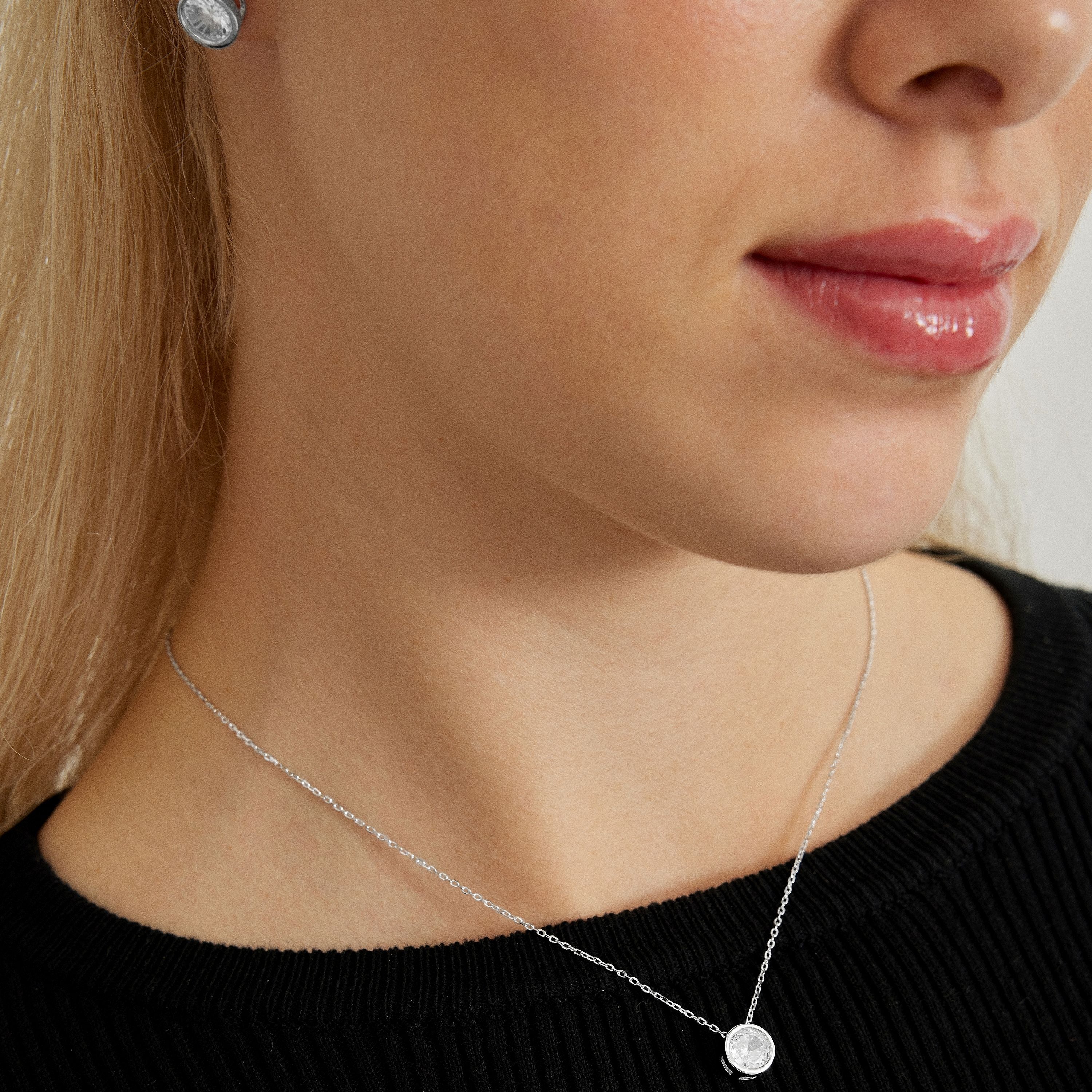 Collier en argent sterling 925 avec zircon brillant finition rhodiée - Imrak