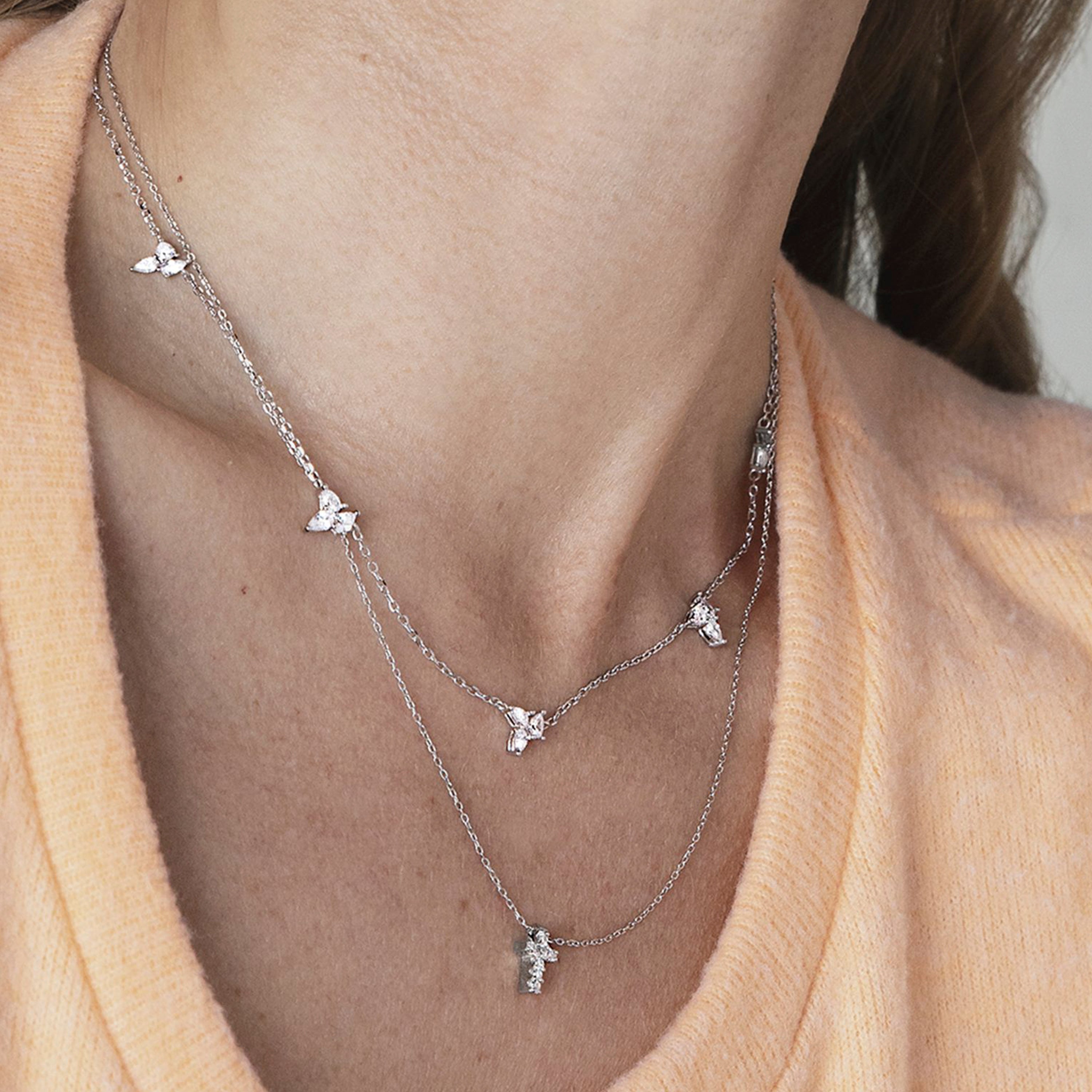 925 Sterling Silver Necklace with Brilliant Zirconia finished in Rhodium - Sharra