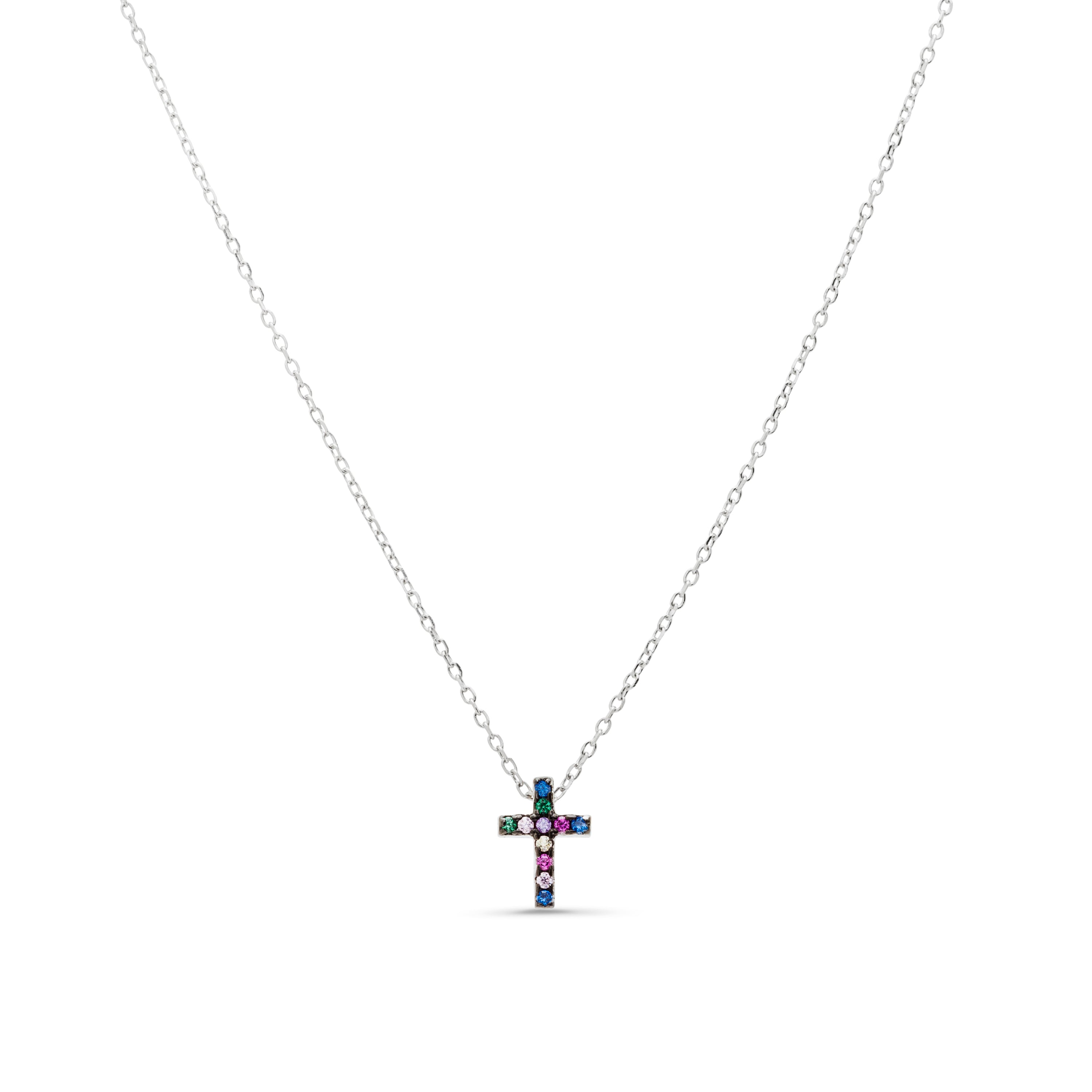 Colar de Prata de Lei 925 com Zircónia Multicolor acabamento em ródio - Sharra