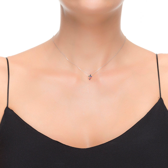 Colar de Prata de Lei 925 com Zircónia Multicolor acabamento em ródio - Sharra