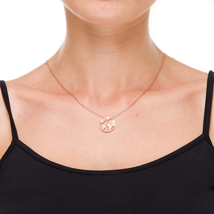 Rose Gold Plated Silver World Necklace