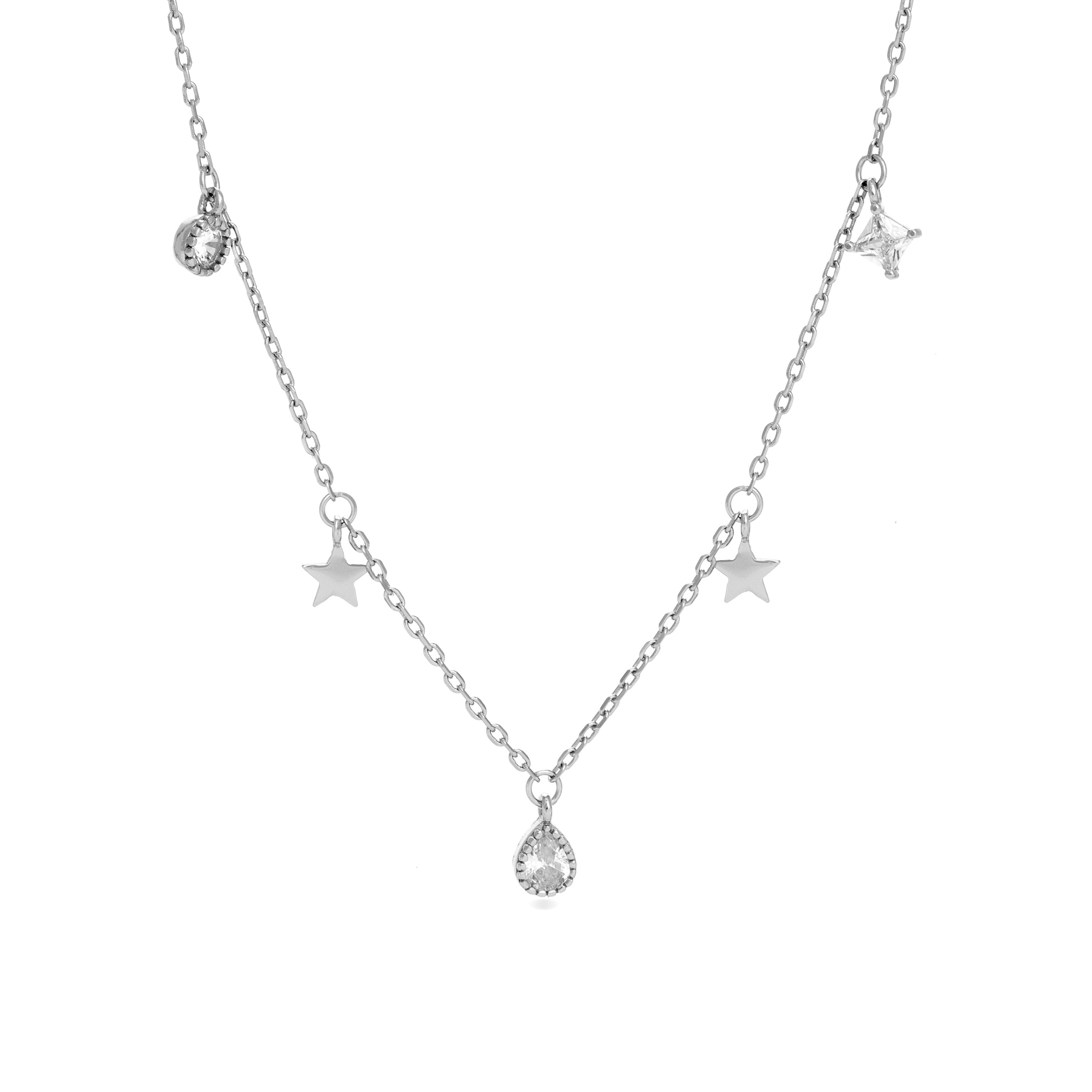 Collier en argent sterling 925 avec zircon brillant finition rhodiée - Étoile