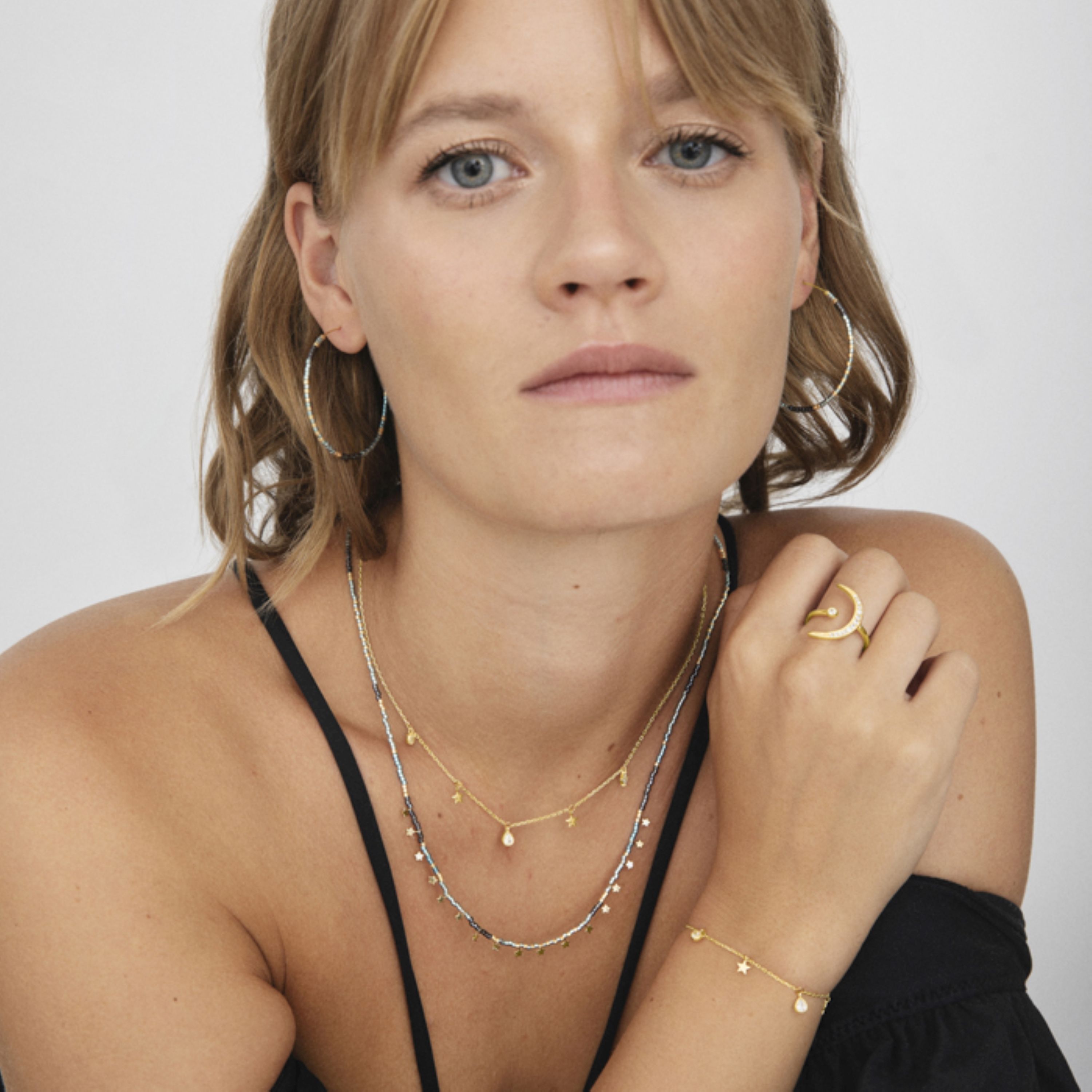 Collier en argent sterling 925 avec zircon brillant finition en or jaune 18K - Étoile