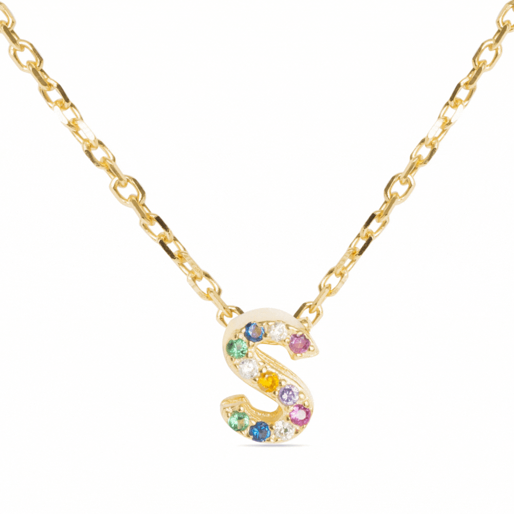 Collana in Argento Sterling 925 con Zirconia Multicolore finitura in oro giallo 18K - Alphabet