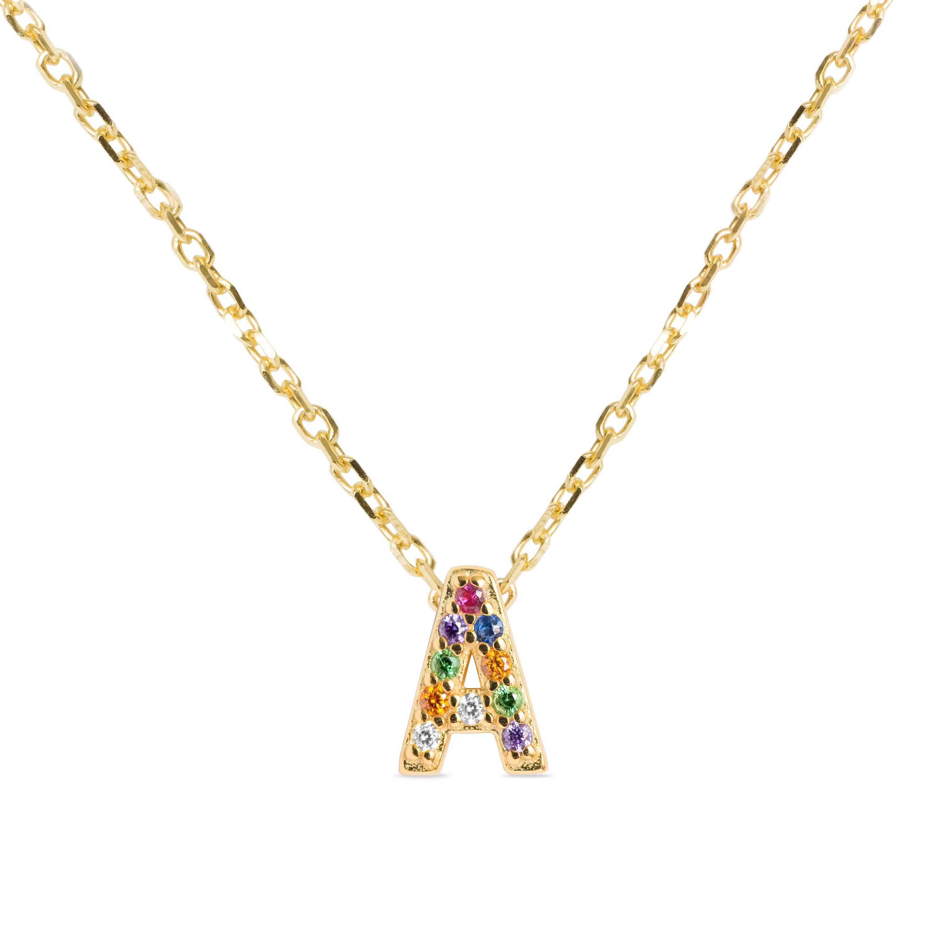 Collana in Argento Sterling 925 con Zirconia Multicolore finitura in oro giallo 18K - Alphabet