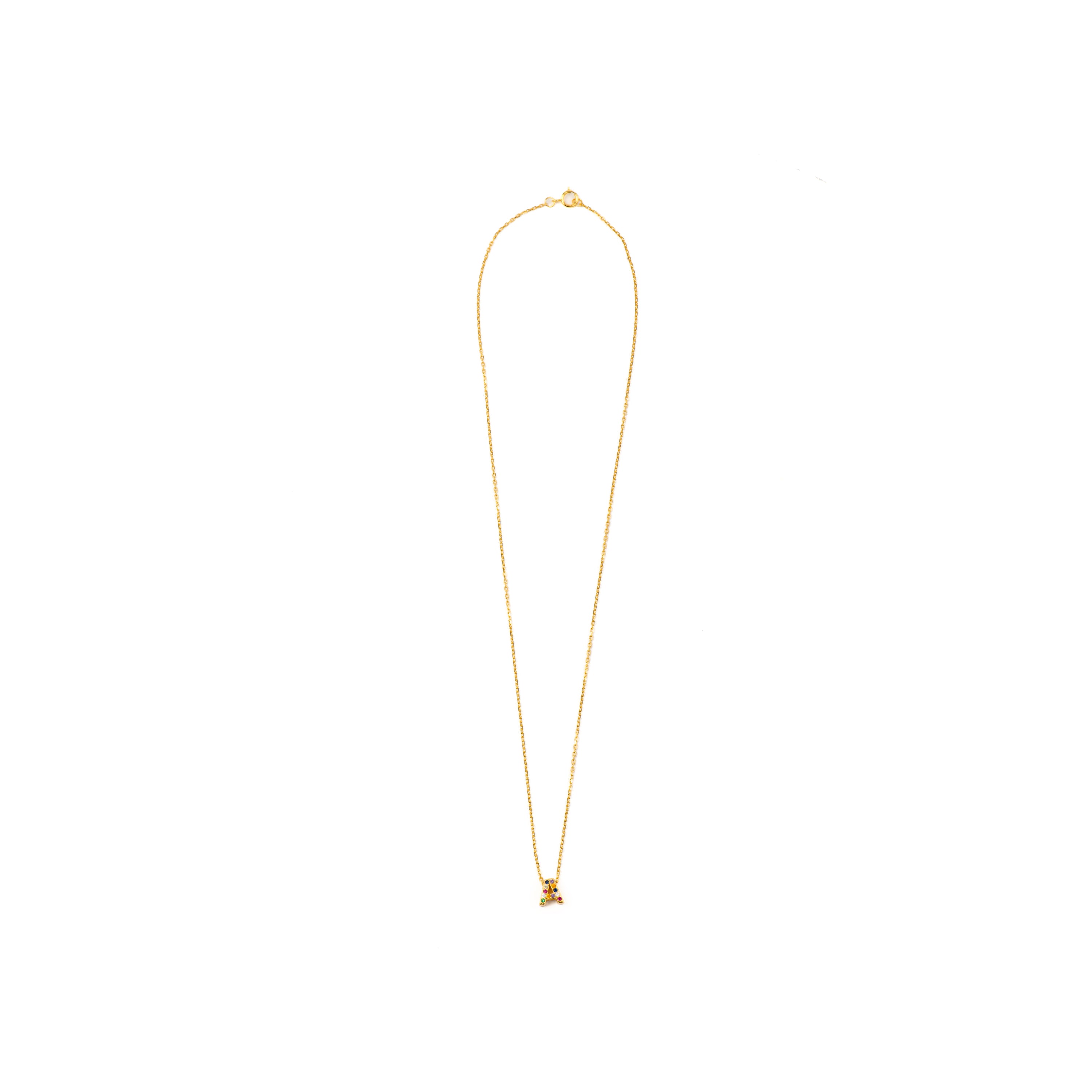 Colar de Prata de Lei 925 com Zircónia Multicolor acabamento em ouro amarelo 18K - Alphabet