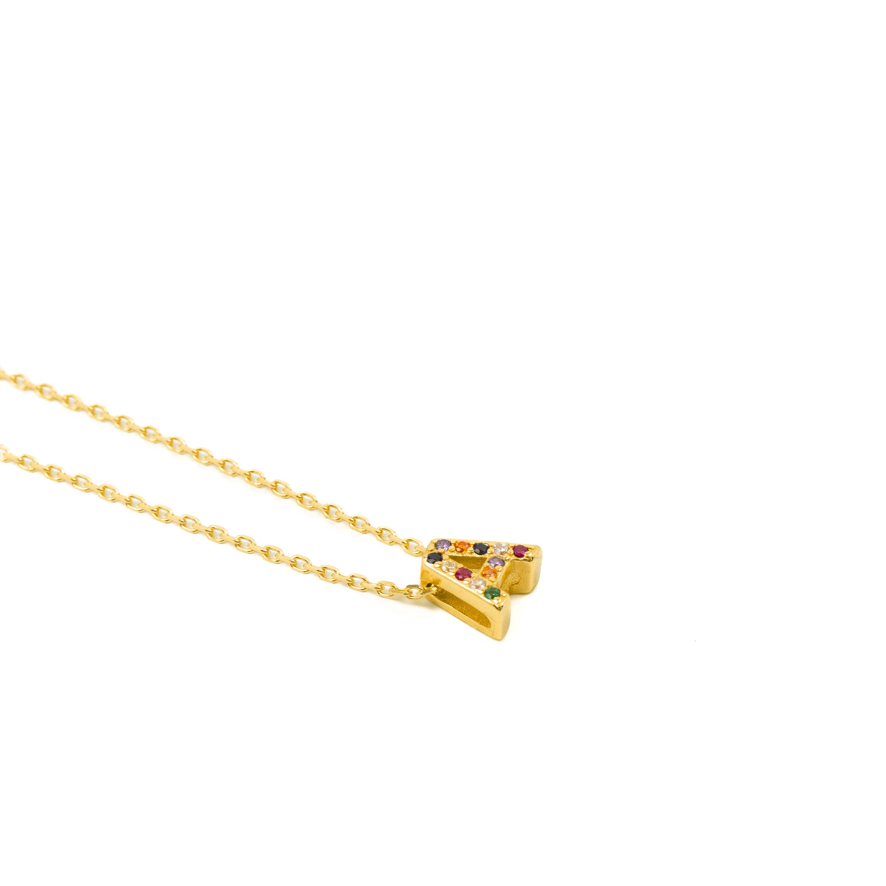 Colar de Prata de Lei 925 com Zircónia Multicolor acabamento em ouro amarelo 18K - Alphabet