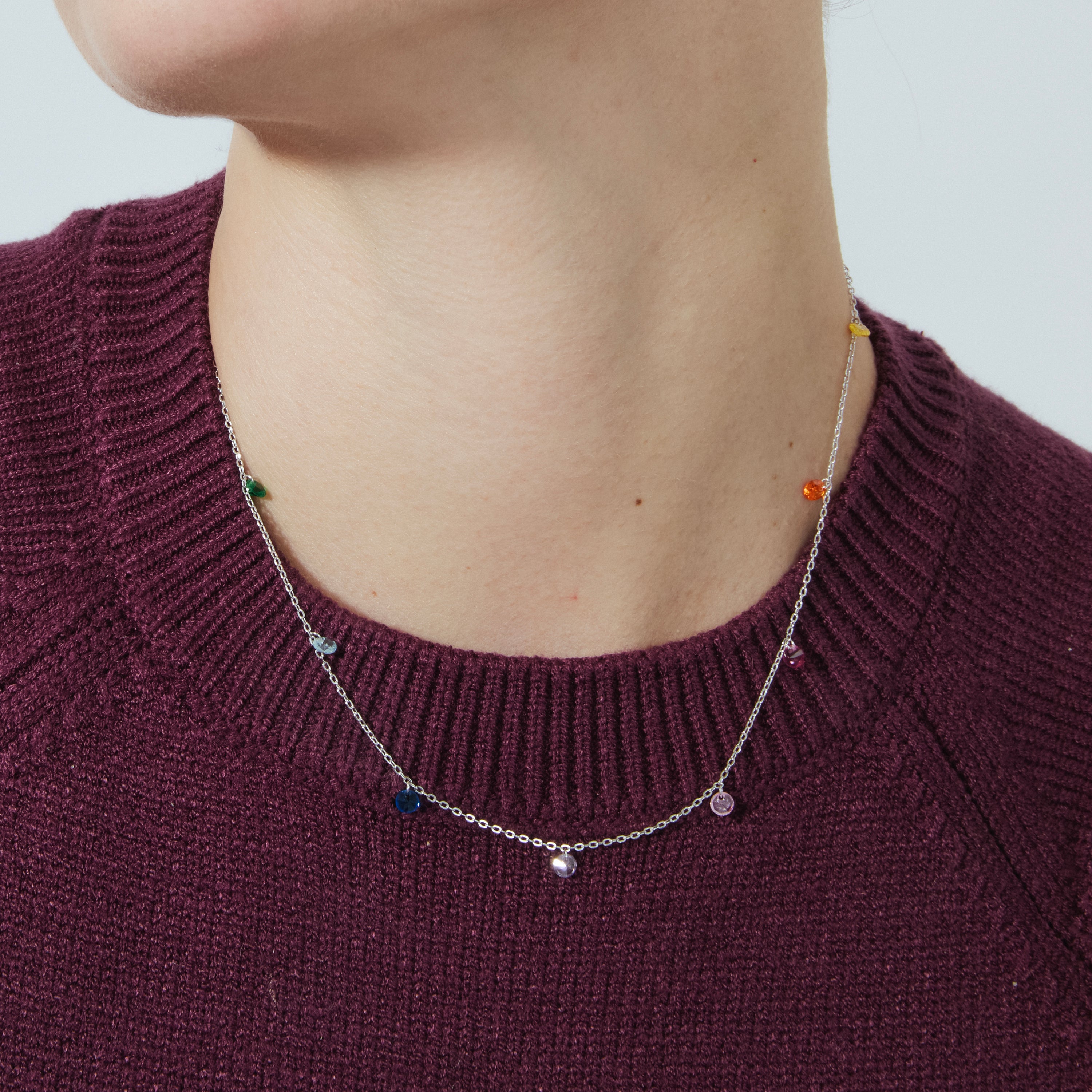 Collar de Plata de Ley 925 con Circonita Multicolor acabado en rodio - Rolcon