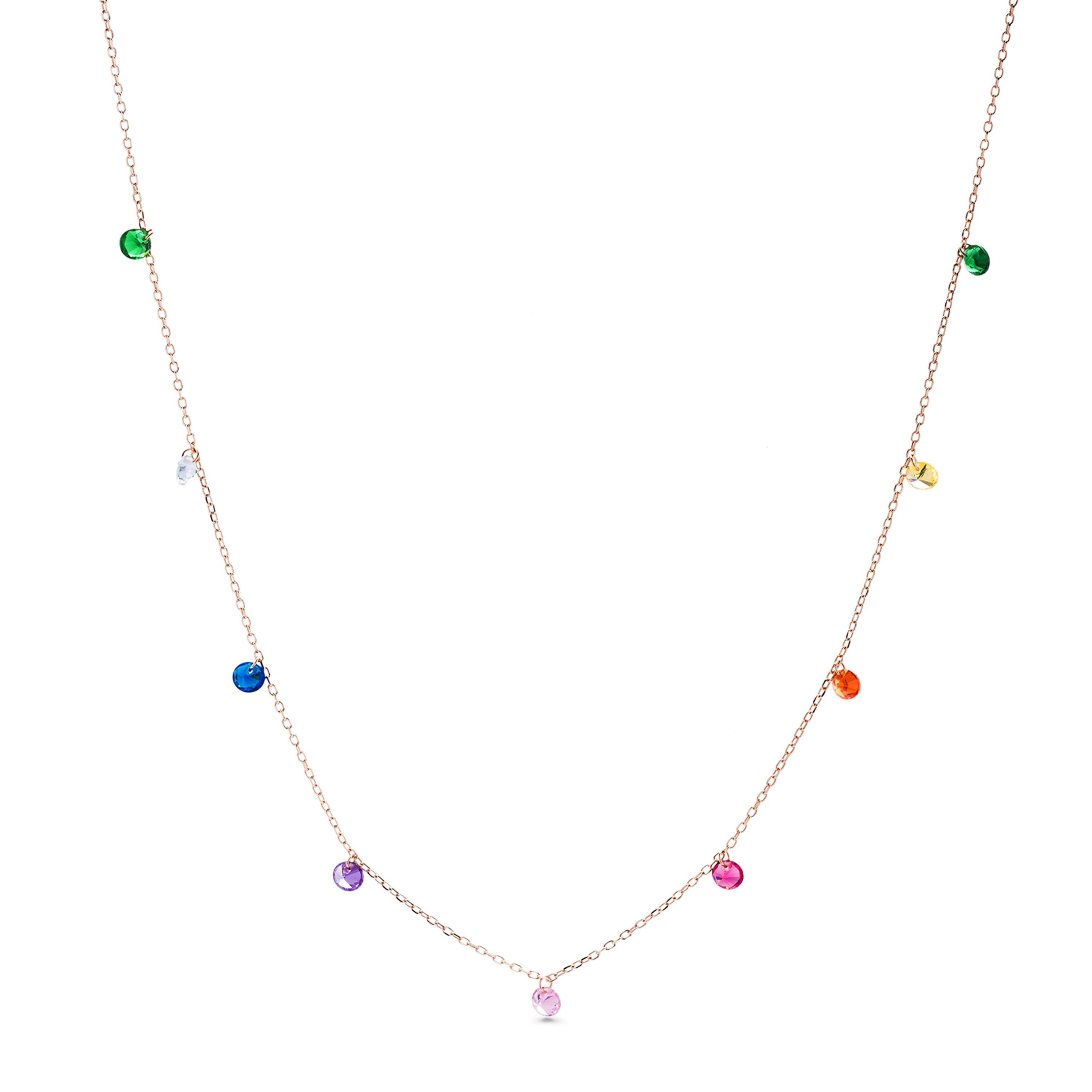 925 Sterling Silver Necklace with Multicolor Zirconia finished in 18K Rose Gold - Rolcon