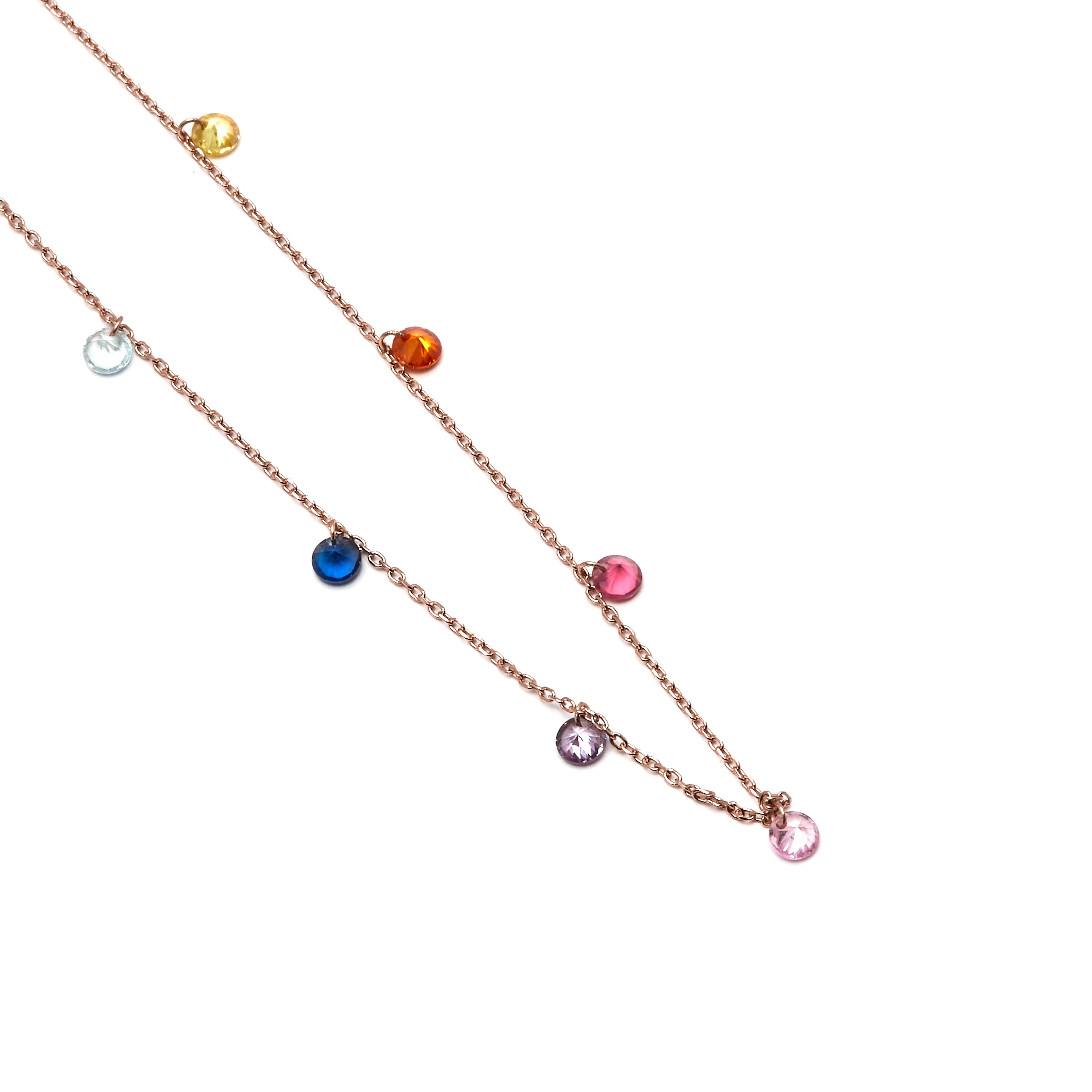 Collar de Plata de Ley 925 con Circonita Multicolor acabado en oro rosa 18K - Rolcon