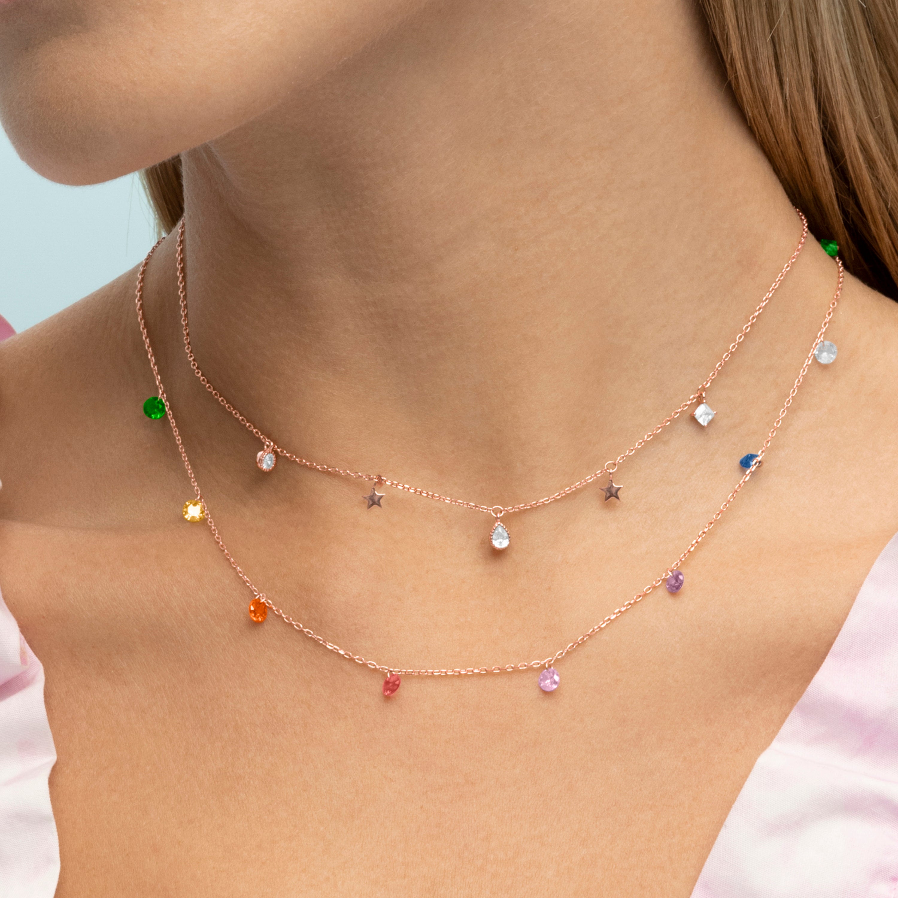 Collar de Plata de Ley 925 con Circonita Multicolor acabado en oro rosa 18K - Rolcon