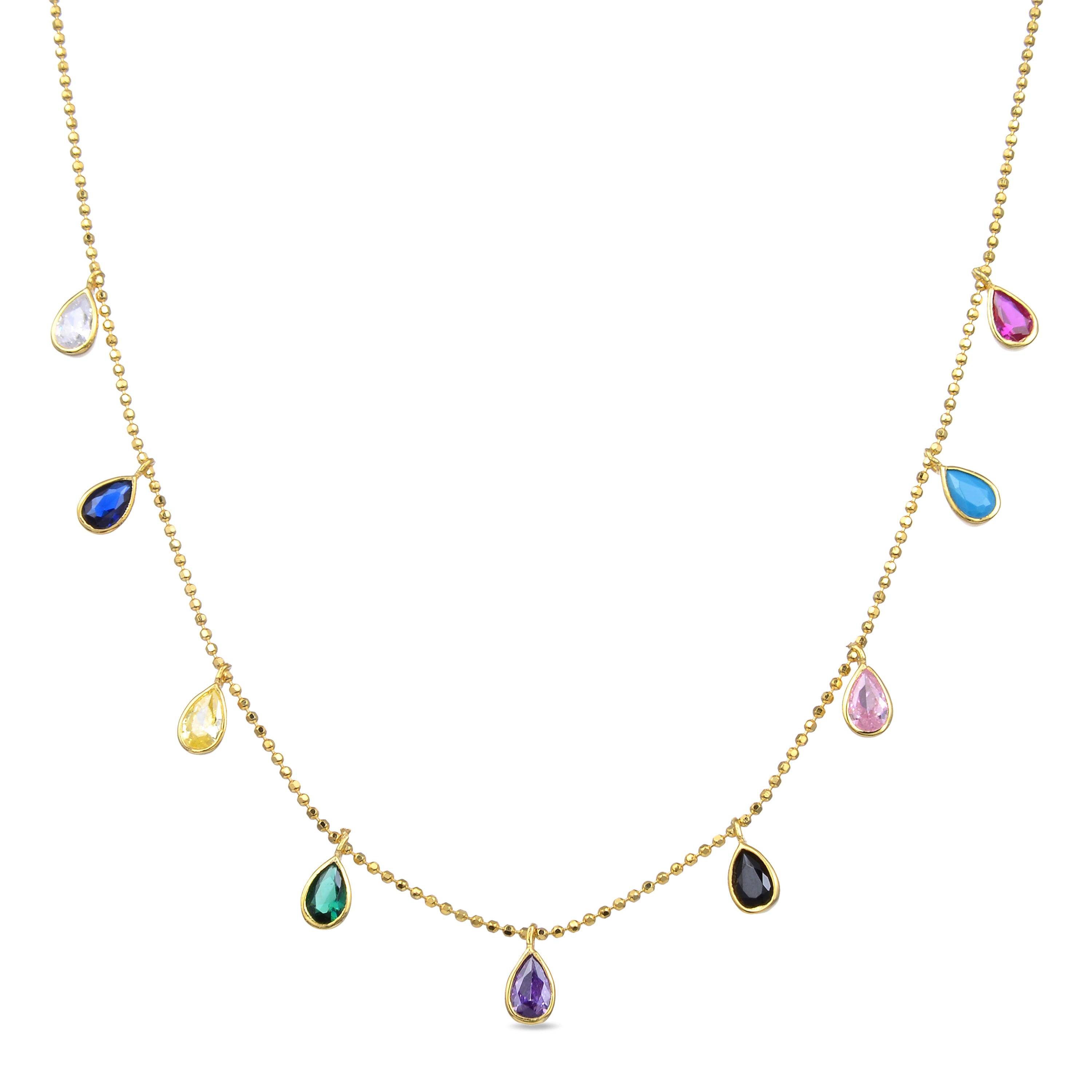 925 Sterling Silver Necklace with Multicolor Cubic Zirconia finished in 18K Yellow Gold - Yente