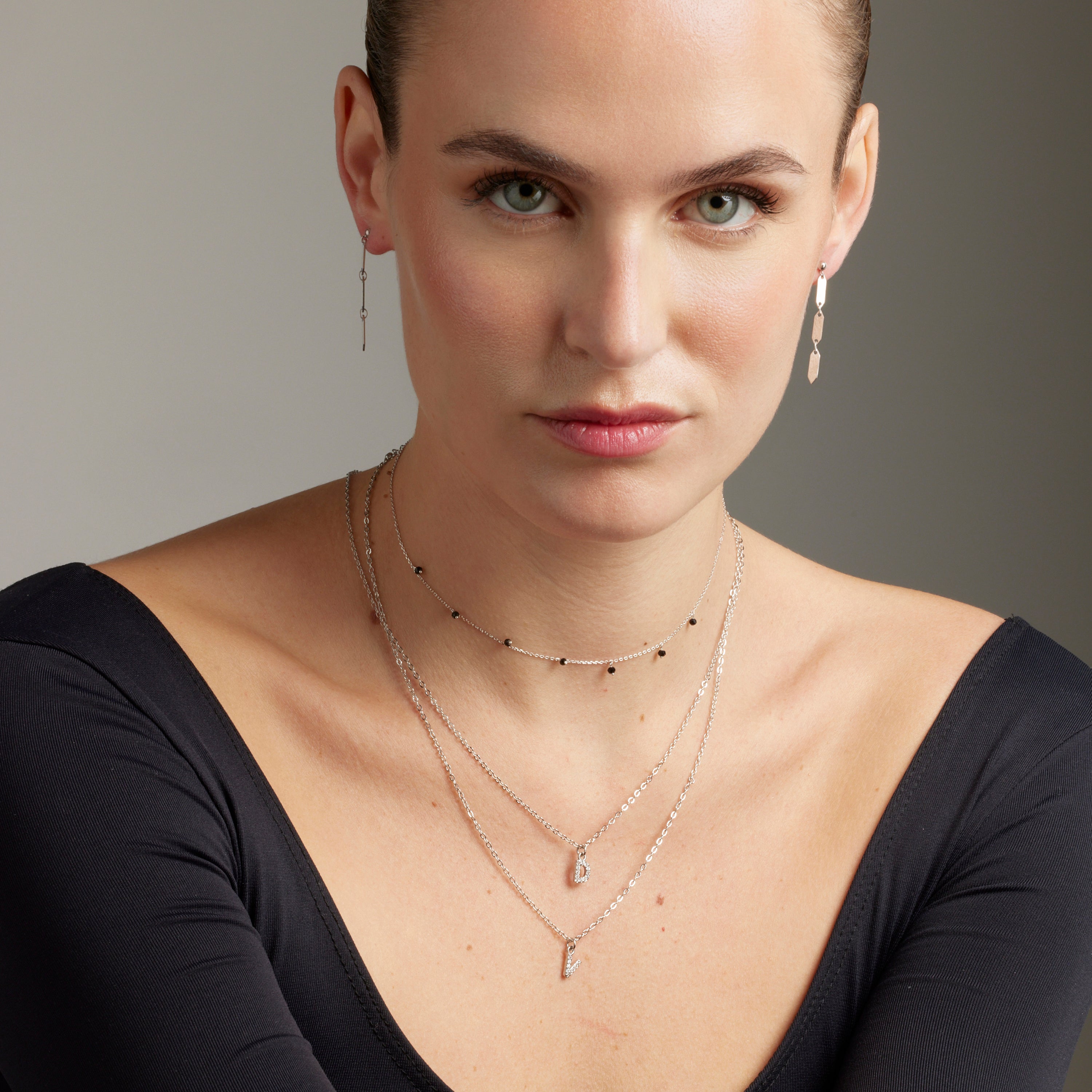 925 Sterling Silver Necklace with Onyx rhodium finish - Khosar