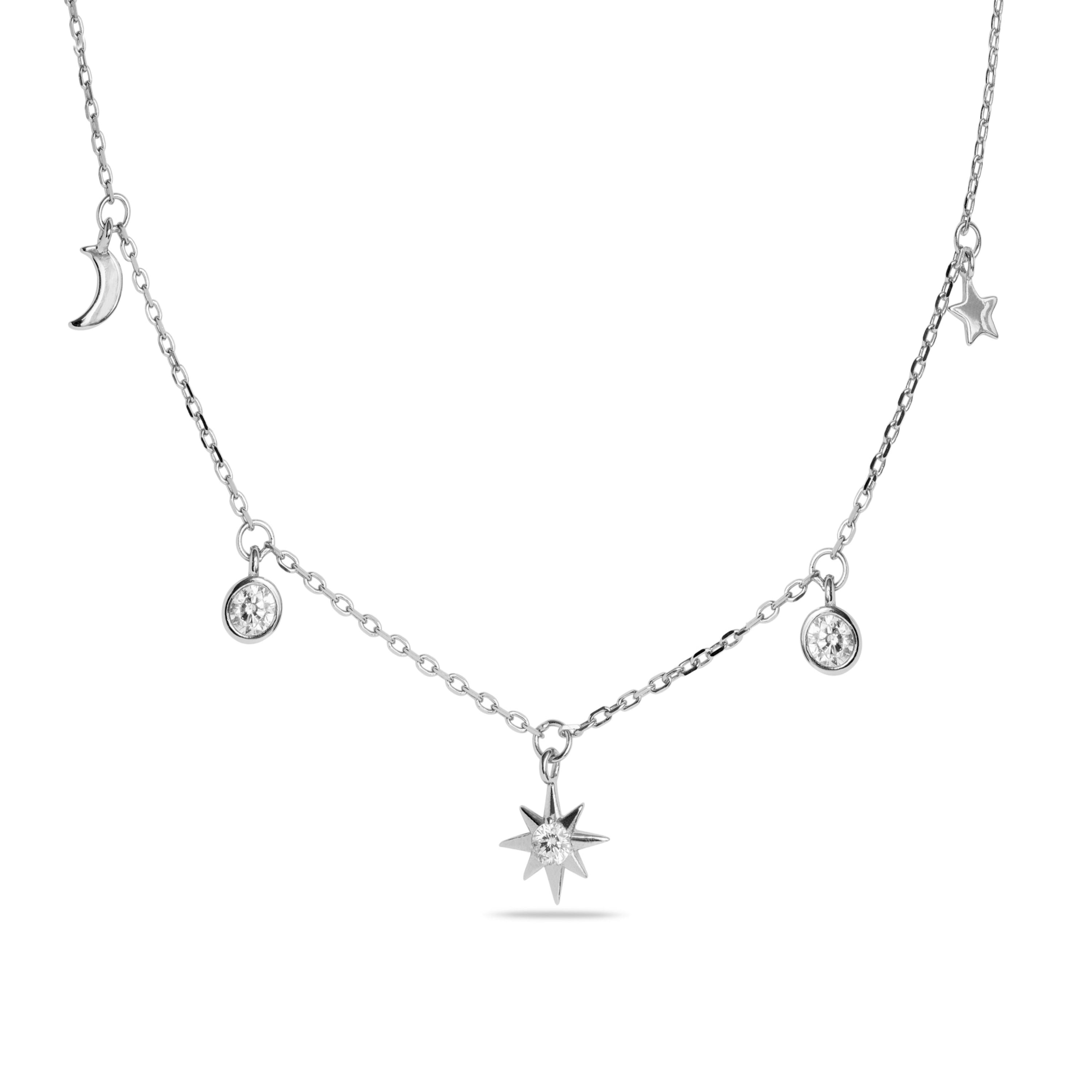 Collier en argent sterling 925 avec zircon brillant finition rhodiée - Oyazia