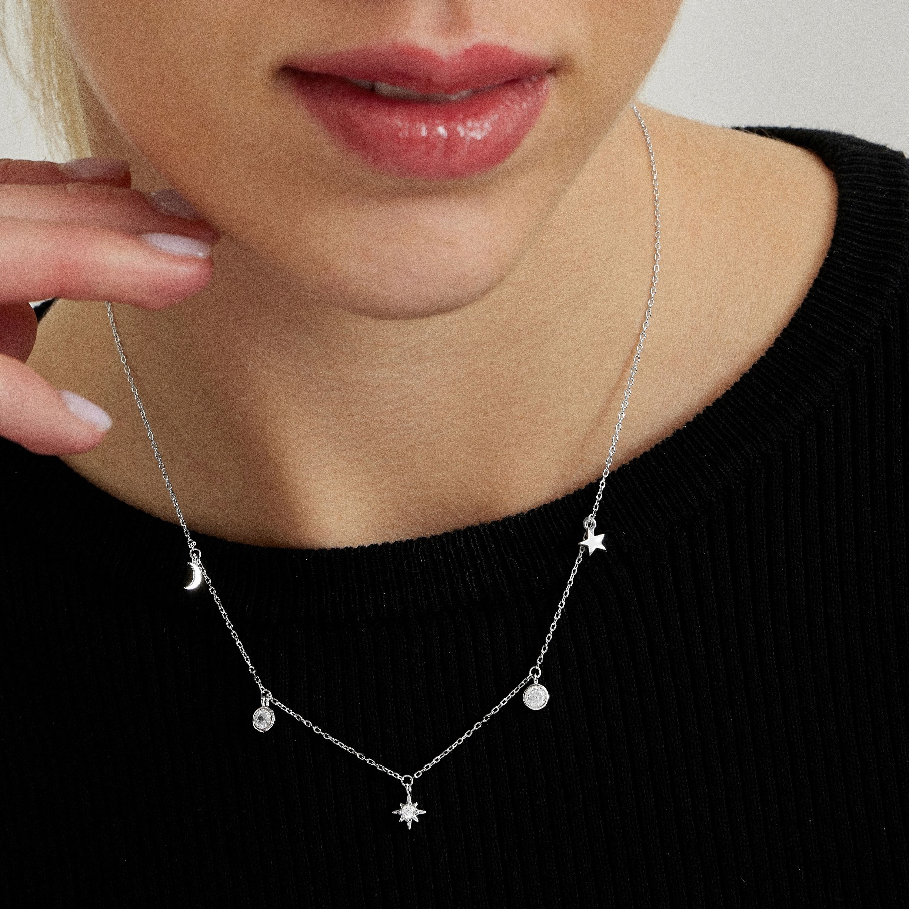 925er Sterlingsilber-Halskette mit funkelndem Zirkonia, rhodiniert - Oyazia