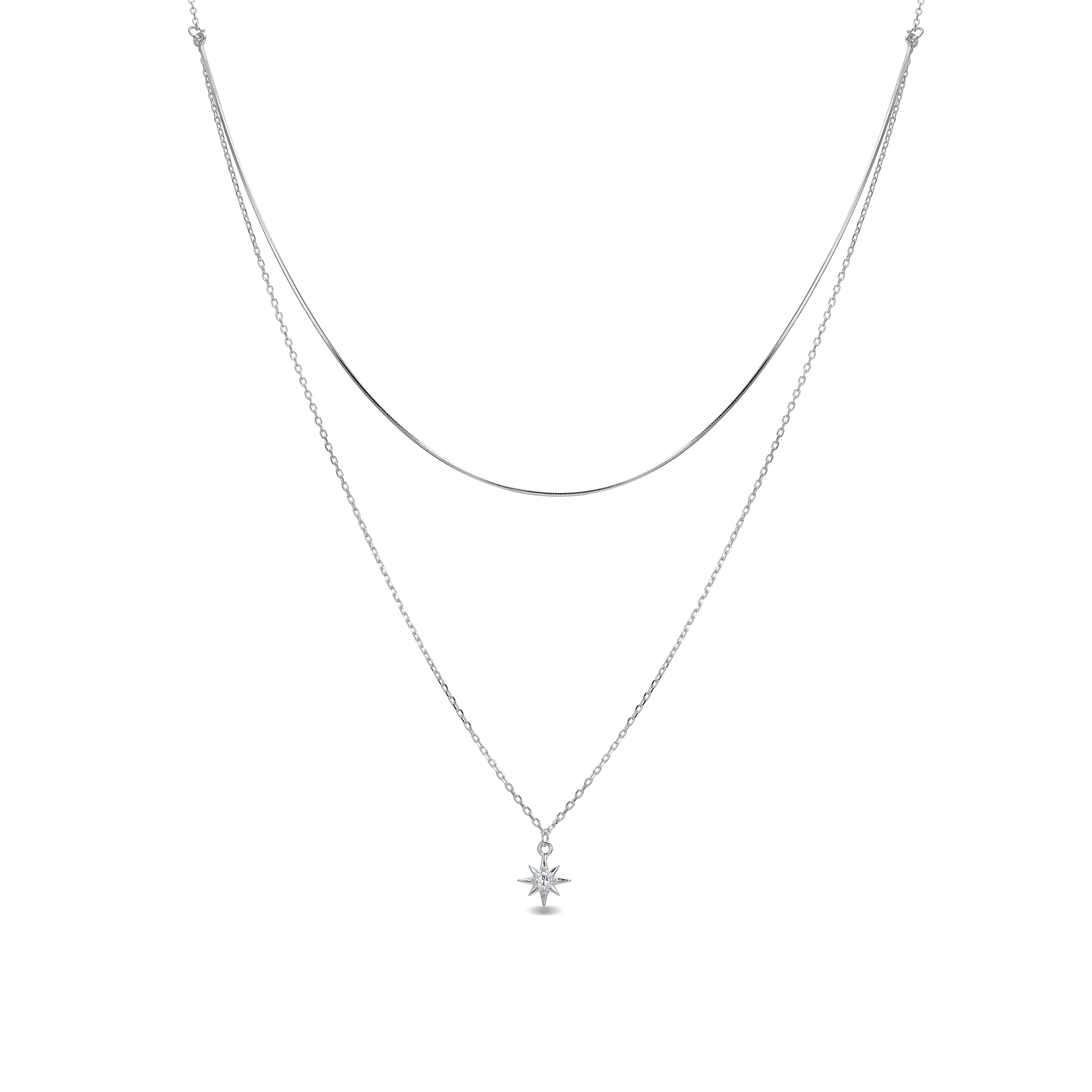 925 Sterling Silver Necklace with Brilliant Zirconia finished in Rhodium - Lialt