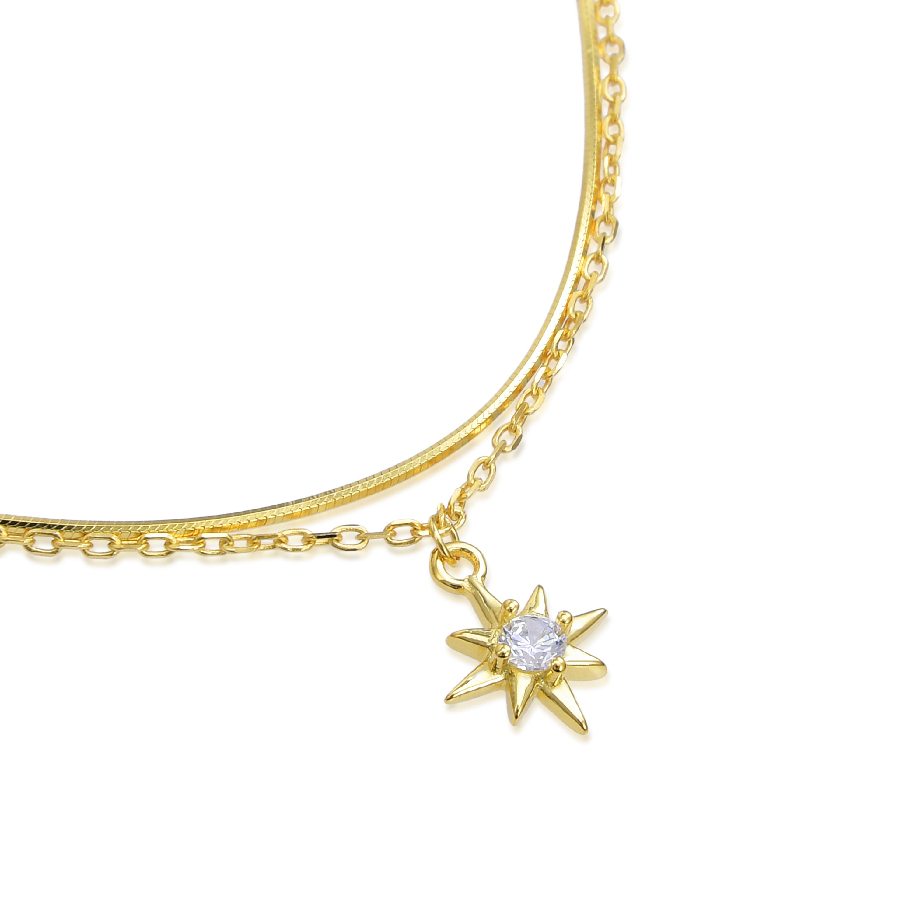 925er Sterling Silber Halskette mit funkelndem Zirkonia, vergoldet mit 18K Gelbgold - Lialt