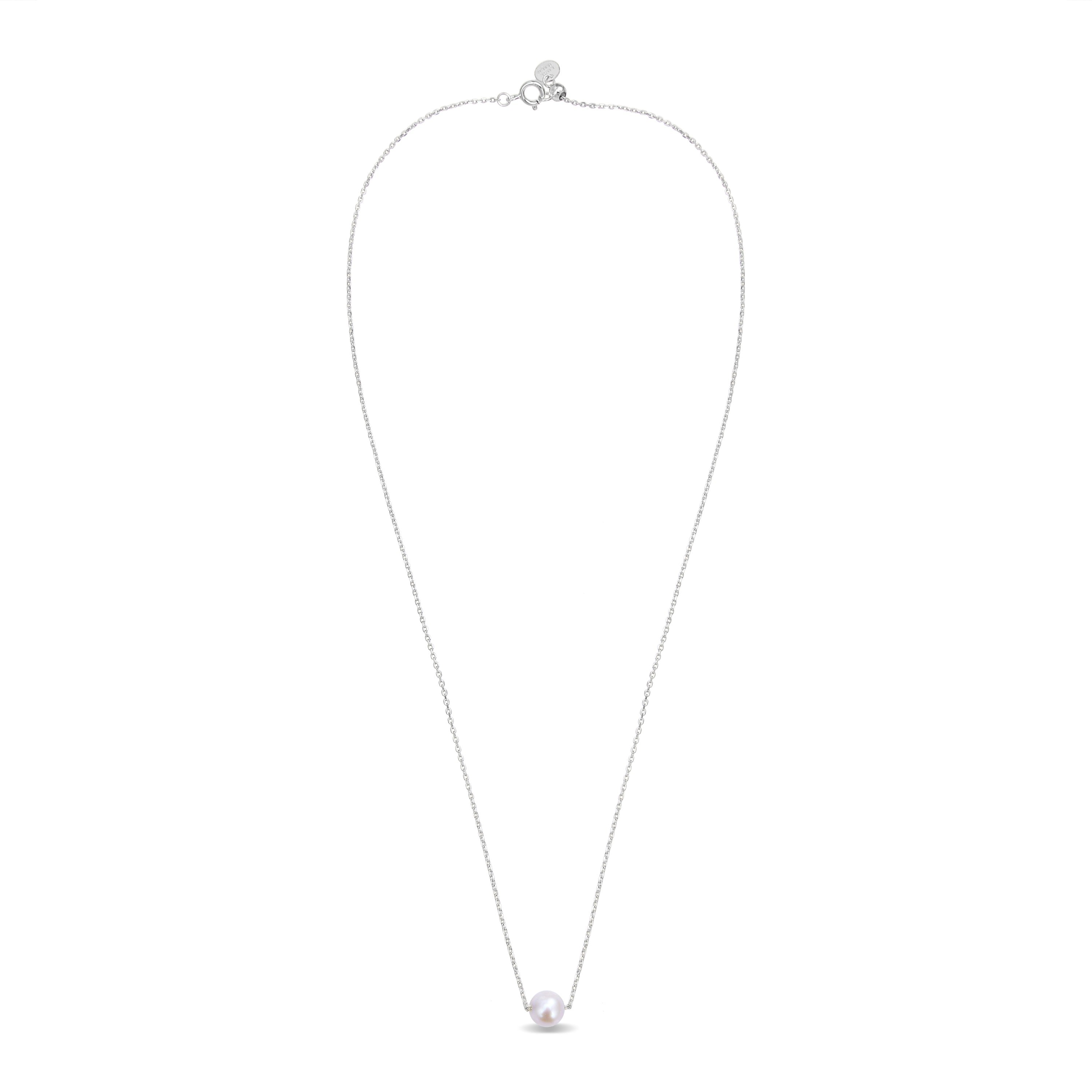 Collar de Plata de Ley 925 con Perla Blanca acabado en rodio - Sadah