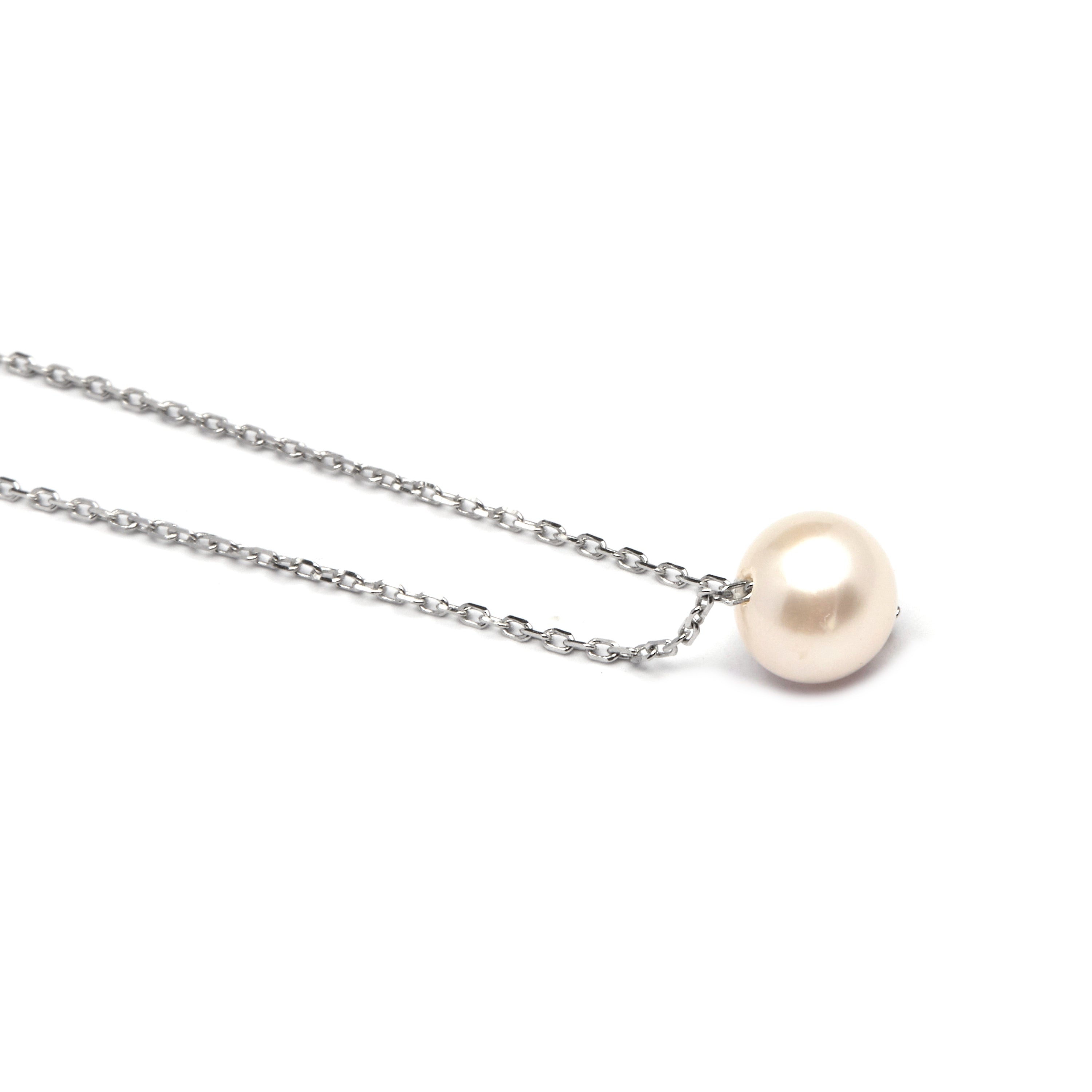 Collar de Plata de Ley 925 con Perla Blanca acabado en rodio - Sadah