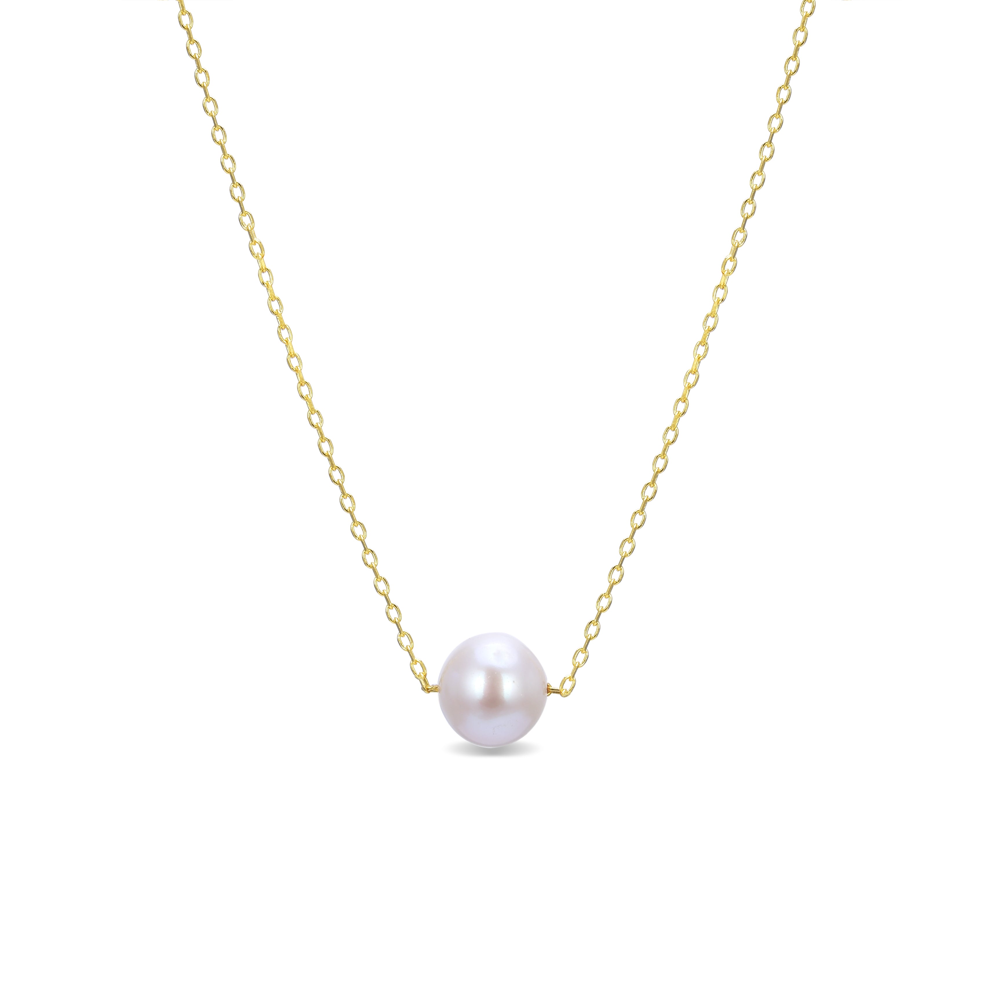 925 Sterling Silver Necklace with White Pearl finished in 18K Yellow Gold - Sadah