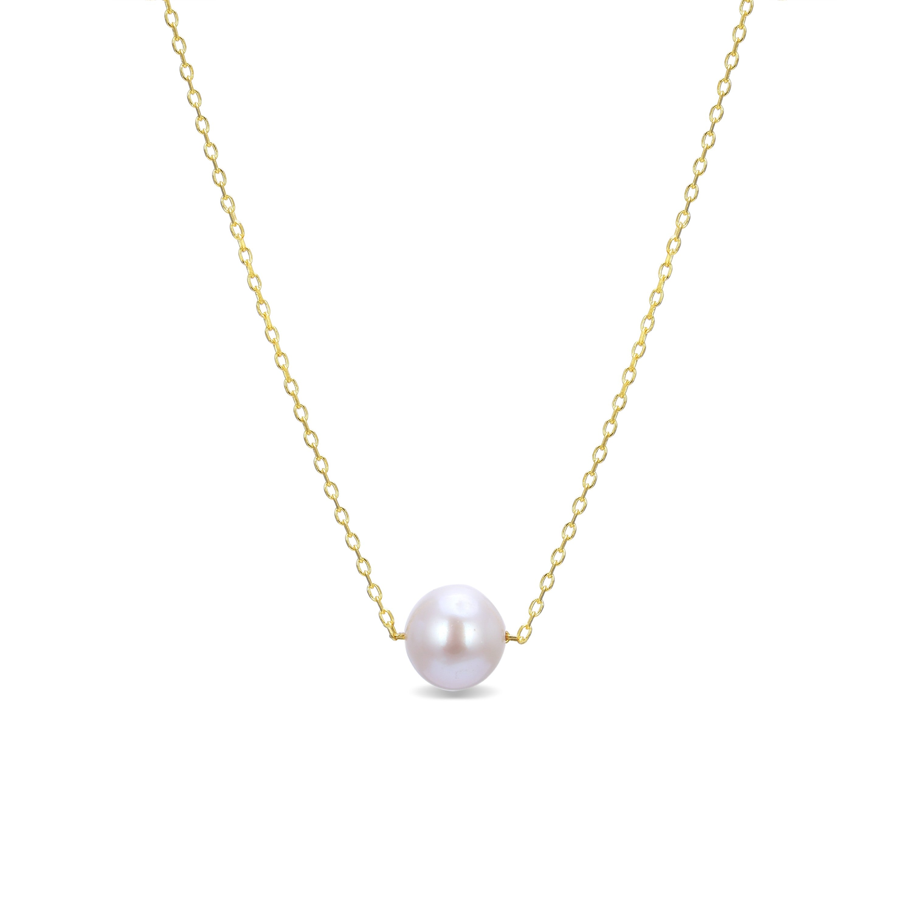 Collier en argent sterling 925 avec perle blanche finition en or jaune 18K - Sadah