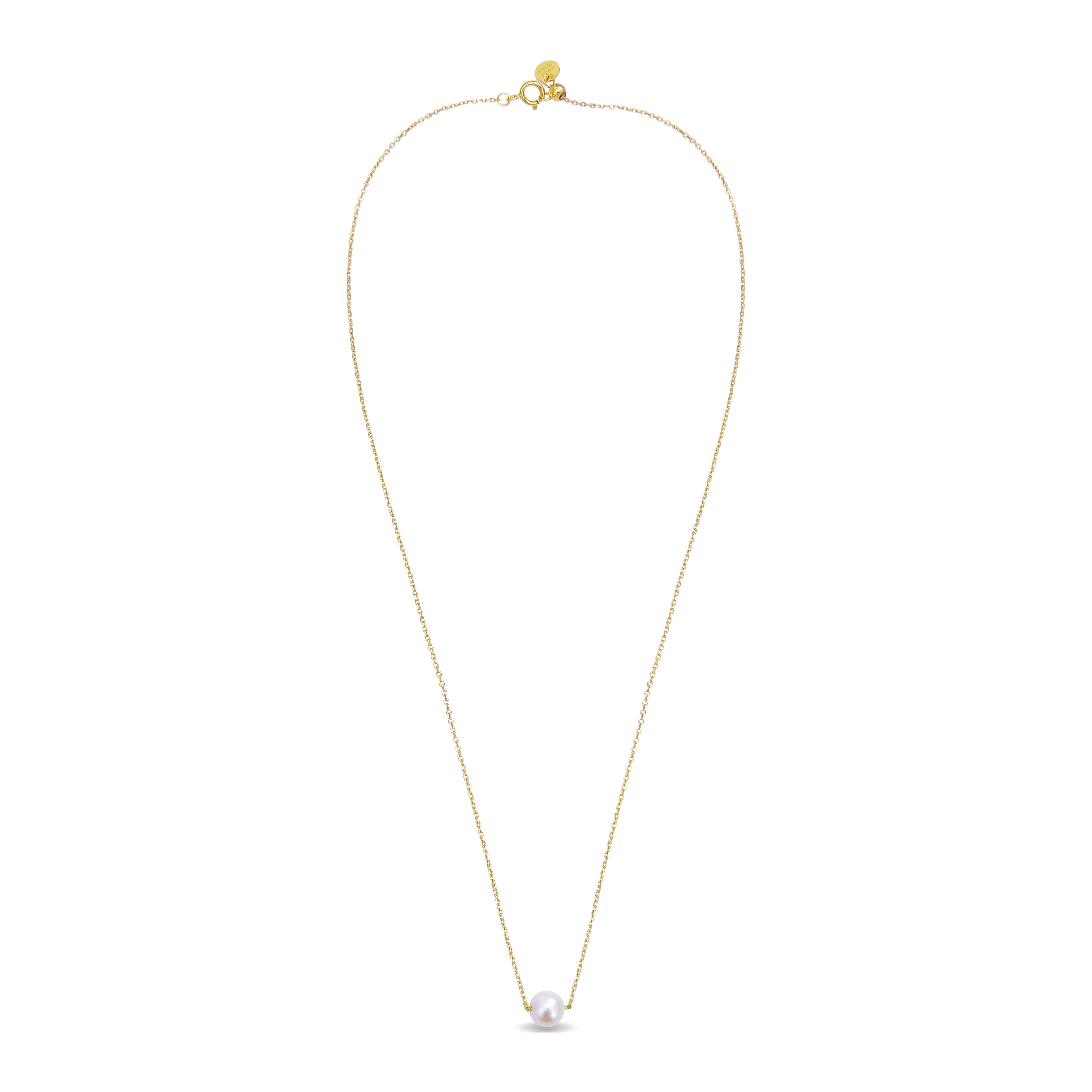 925 Sterling Silver Necklace with White Pearl finished in 18K Yellow Gold - Sadah