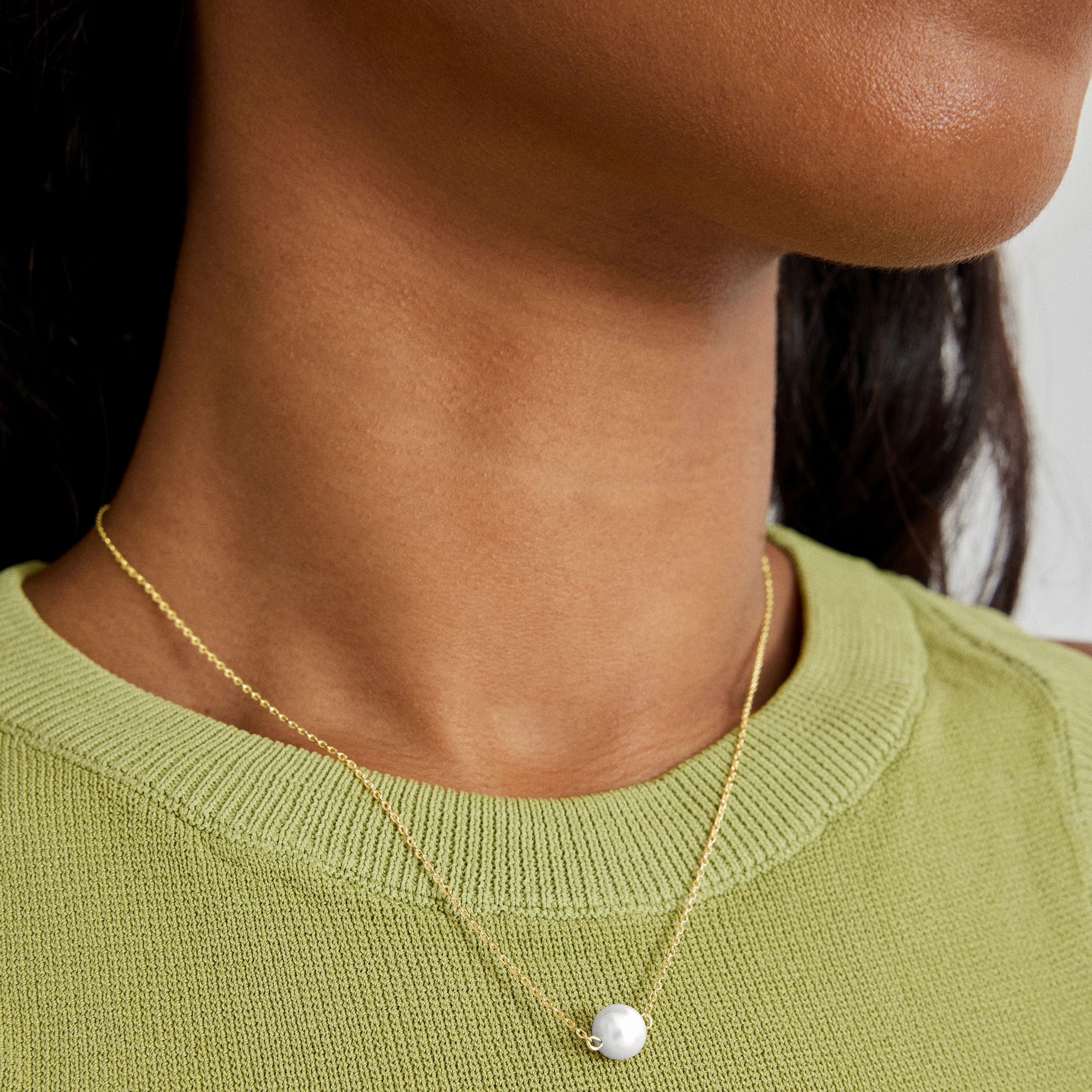 925 Sterling Silver Necklace with White Pearl finished in 18K Yellow Gold - Sadah