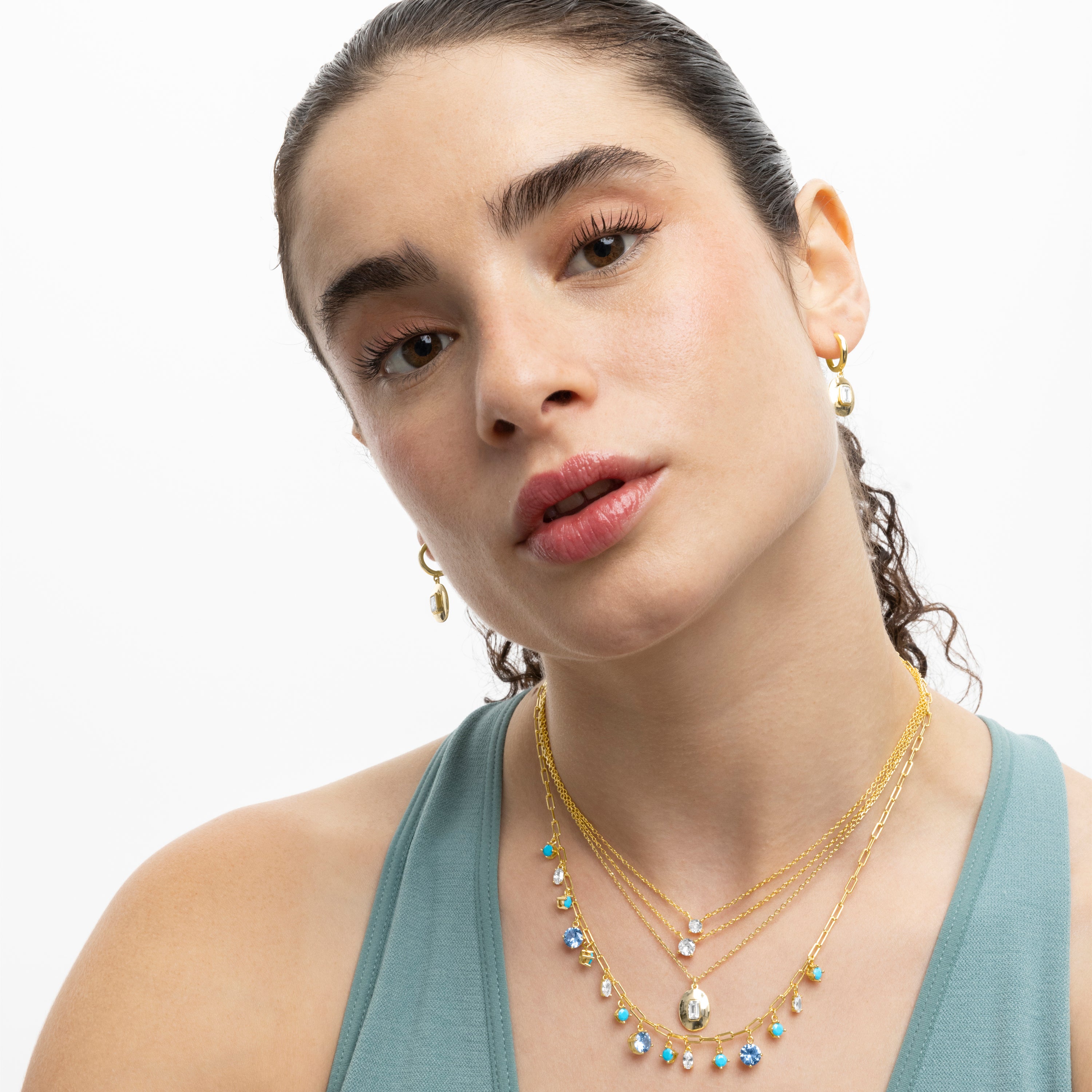 925 Sterling Silver Necklace with Brilliant Zirconia finished in 18K yellow gold - Keval