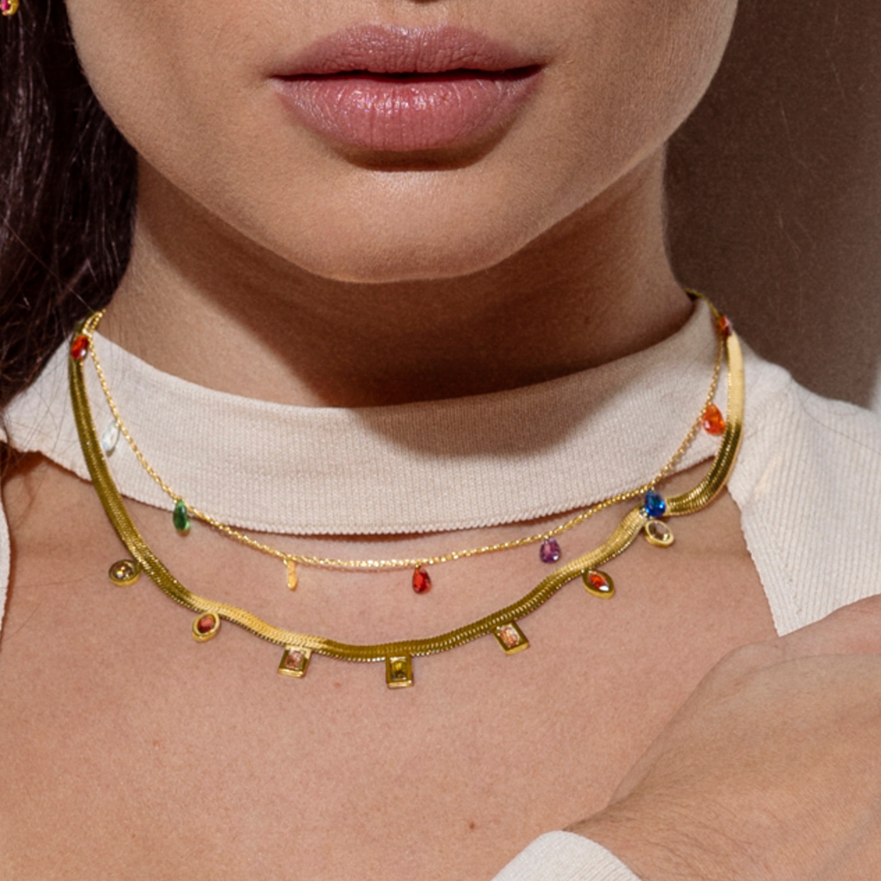 925 Sterling Silver Necklace with Multicolor Cubic Zirconia finished in 18K Yellow Gold - Lukza
