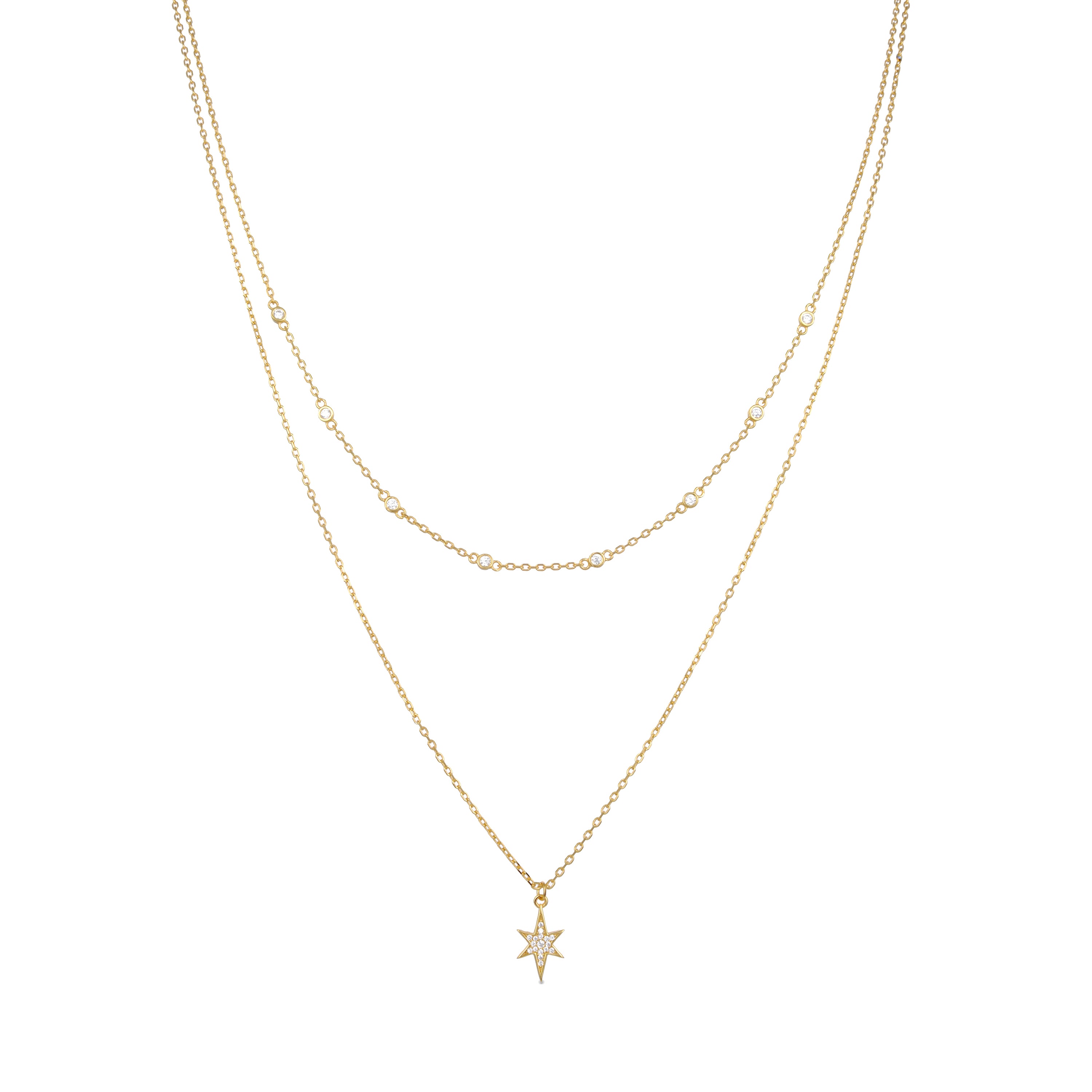 Collier en argent sterling 925 avec zircon brillant finition en or jaune 18K - Tilmu