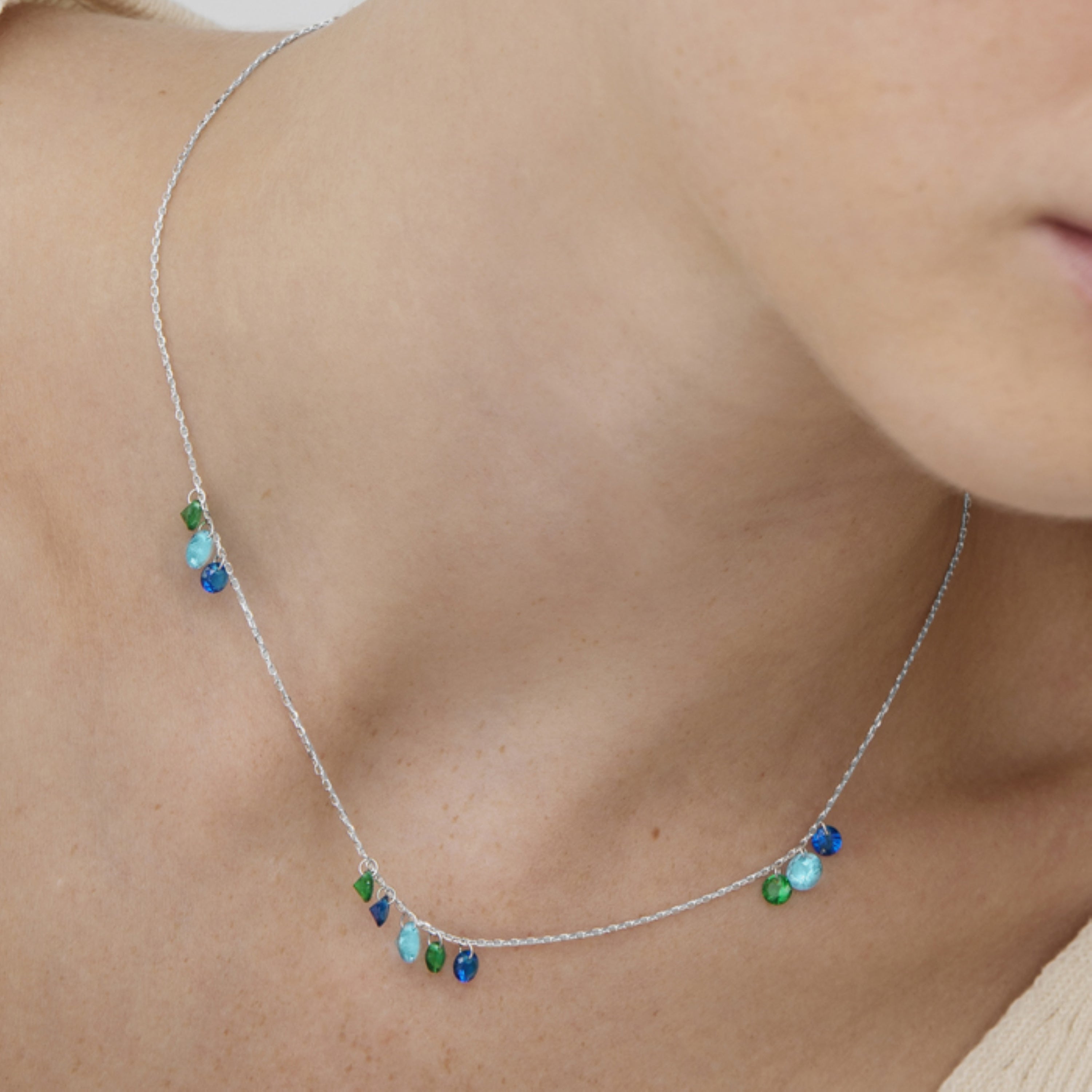 Collier en argent sterling 925 avec zircon multicolore finition rhodiée - Onxo