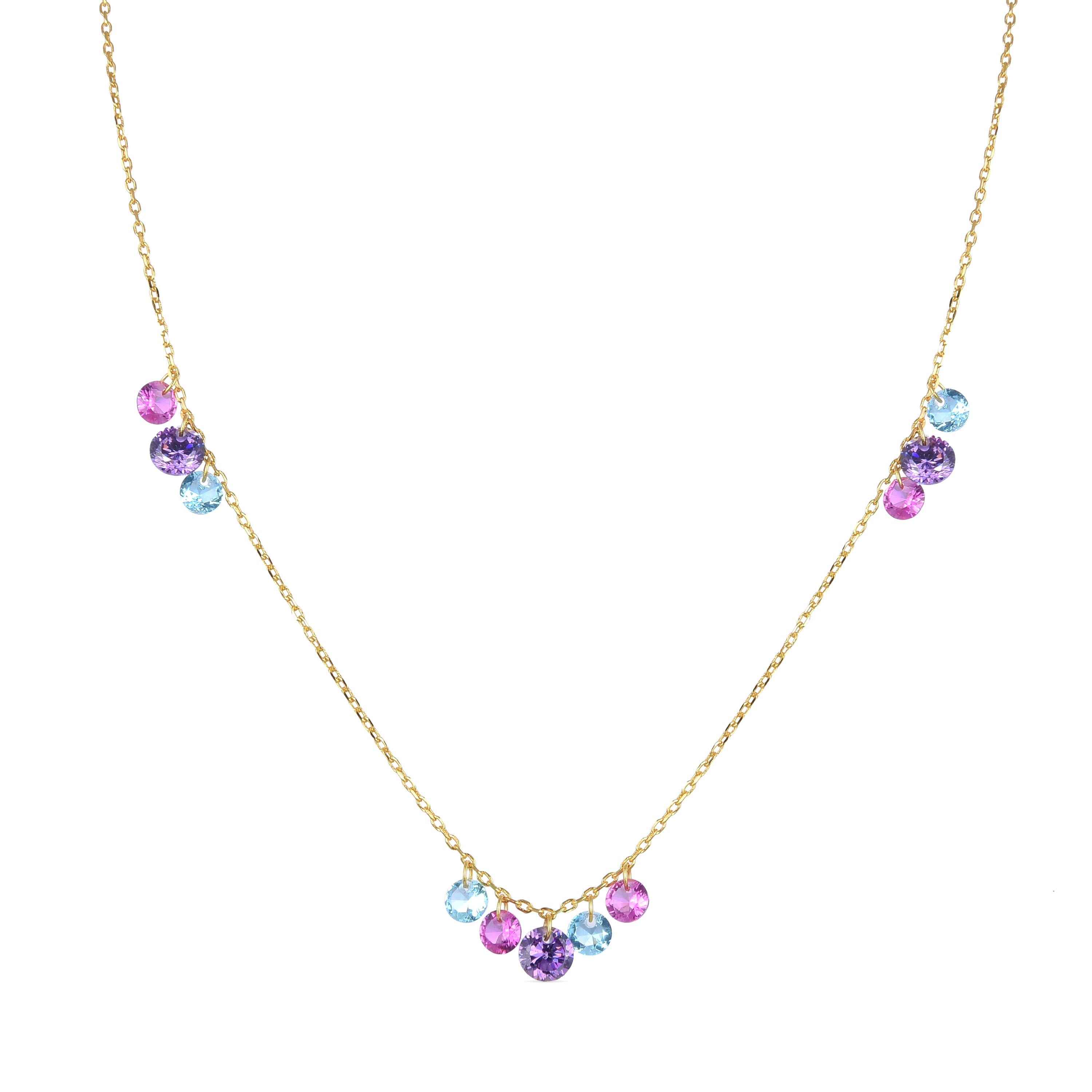 Colar de Prata de Lei 925 com Zircónia Multicolor acabamento em ouro amarelo 18K - Onxo