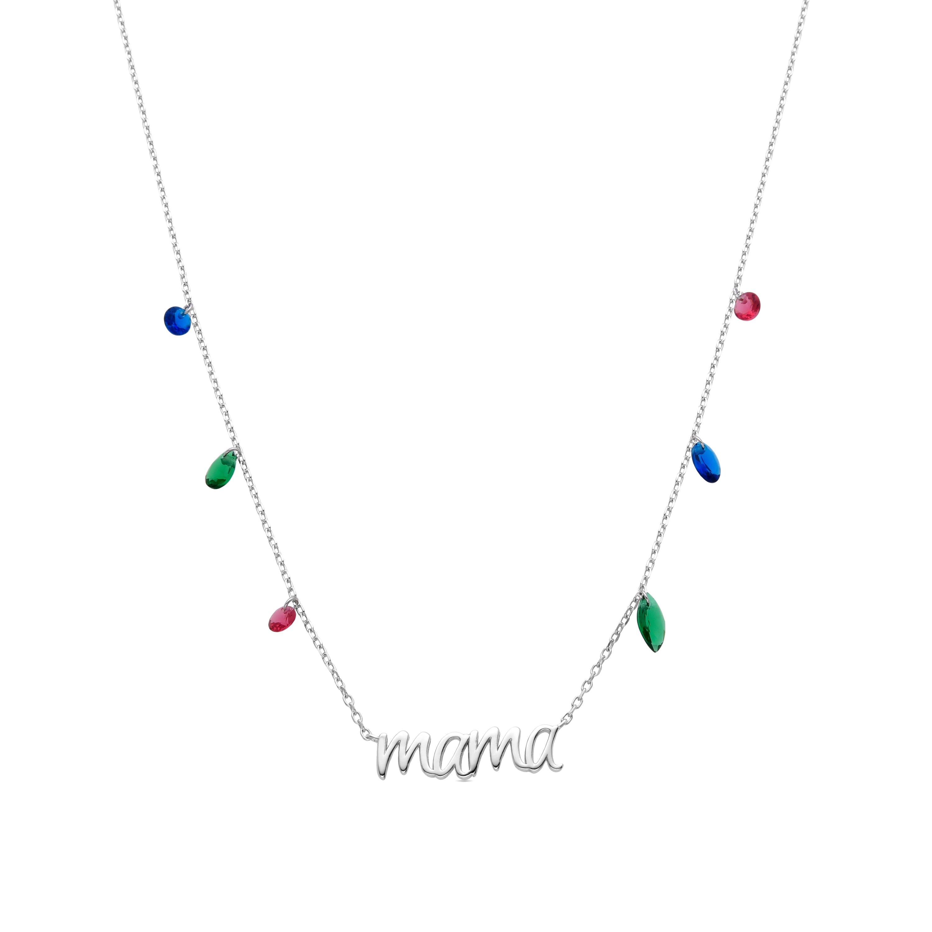 Collana in Argento Sterling 925 con Zirconia Multicolore finitura rodio - Mamma