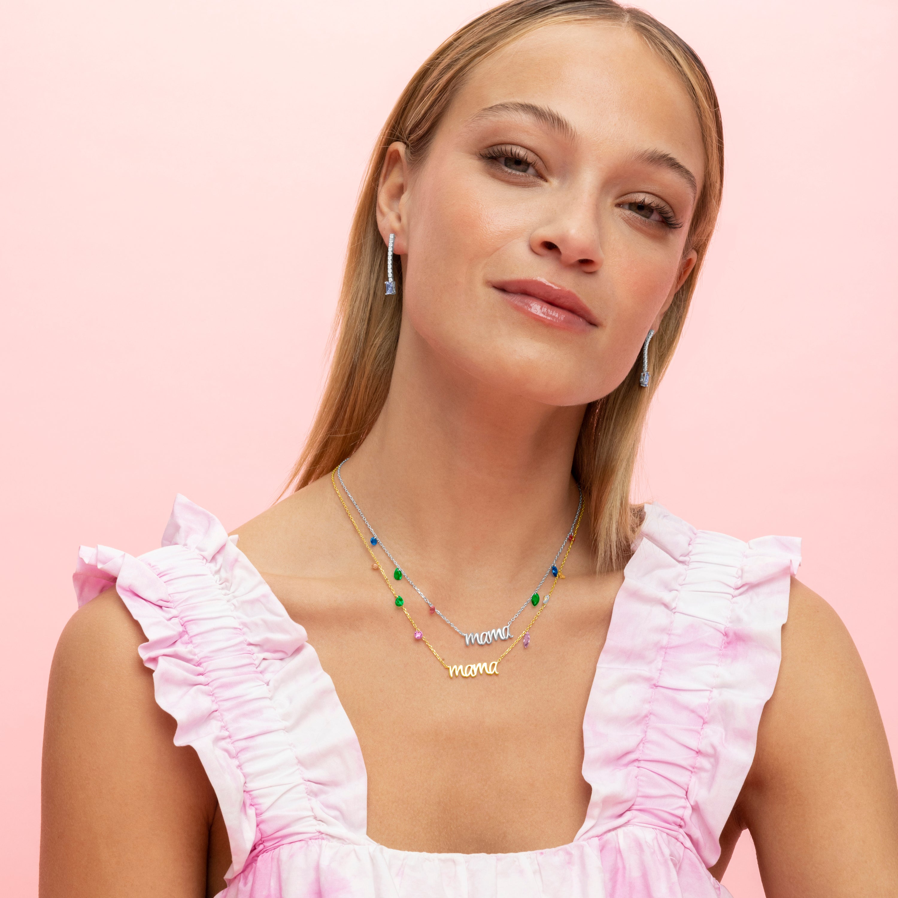 Collier en argent sterling 925 avec zircon multicolore finition rhodiée - Maman