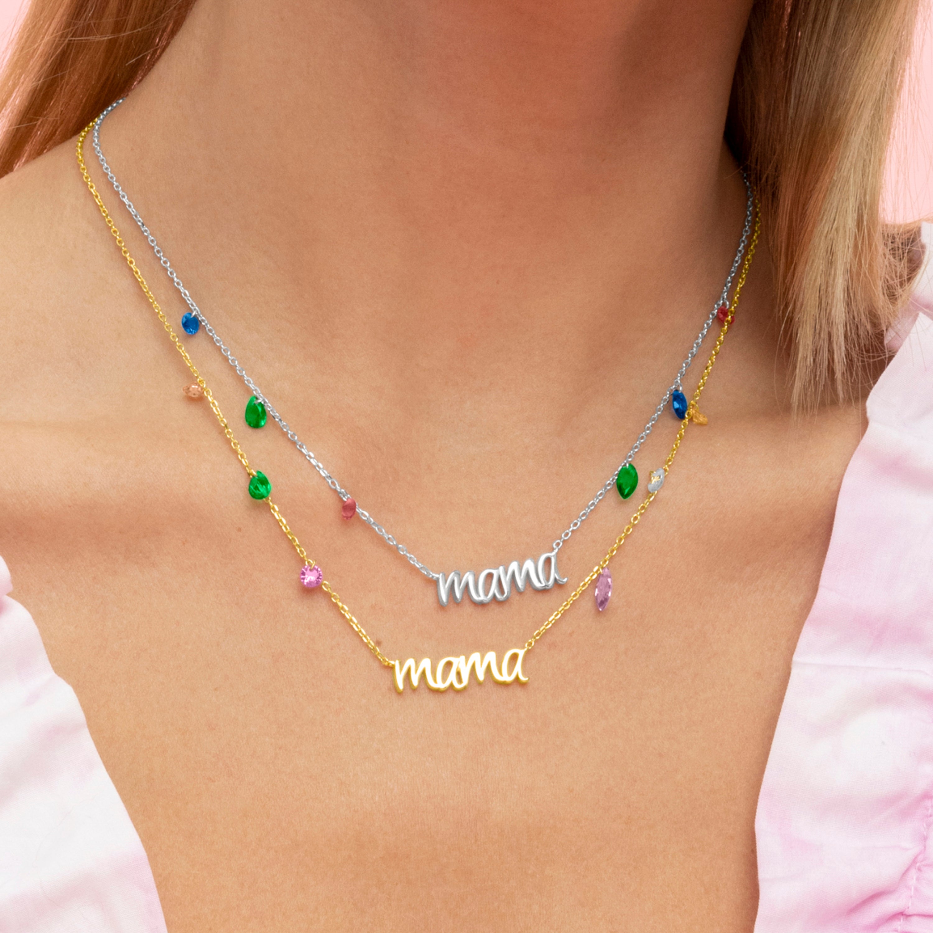 Collier en argent sterling 925 avec zircon multicolore finition rhodiée - Maman