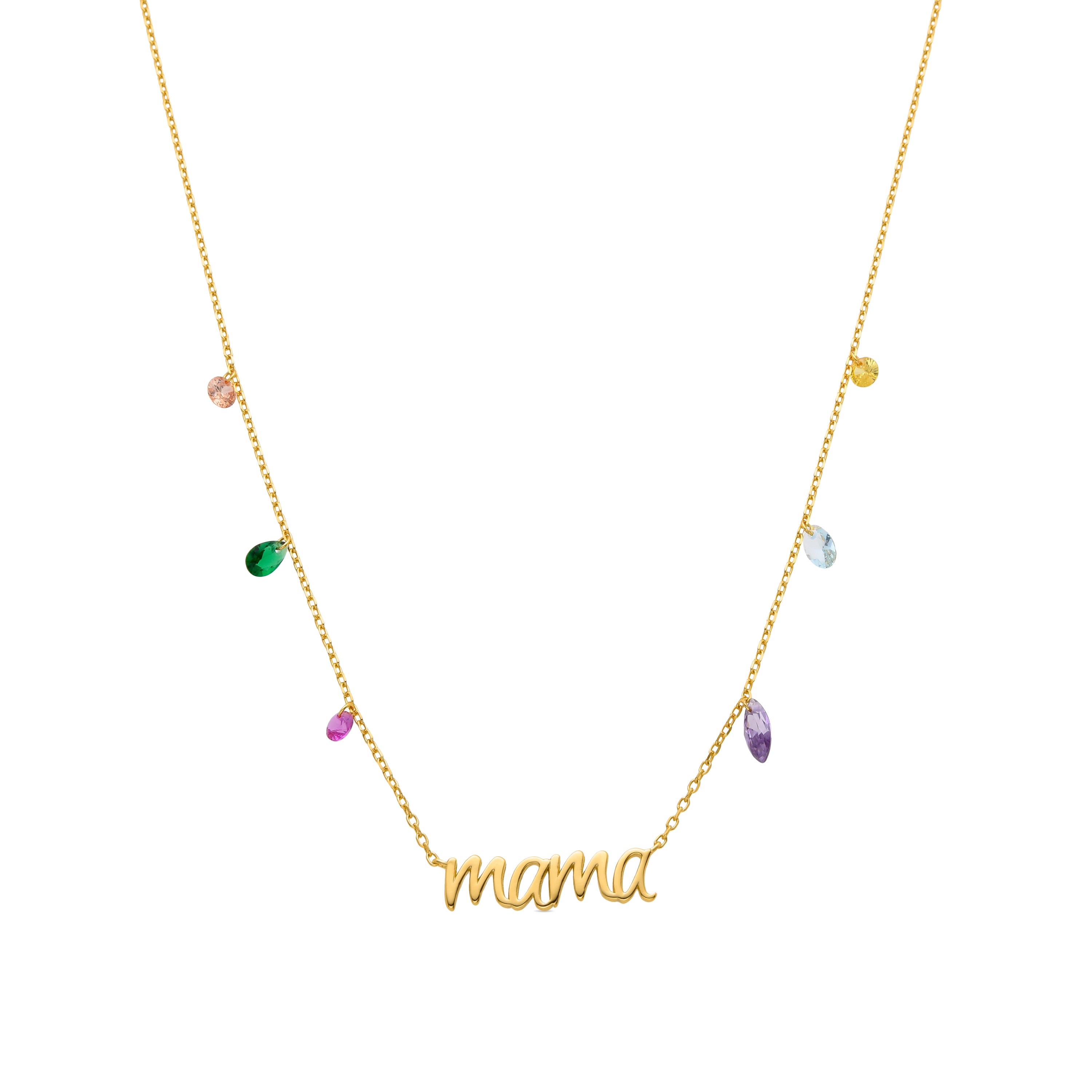 Colar de Prata de Lei 925 com Zircónia Multicolor acabamento em ouro 18k - Mama