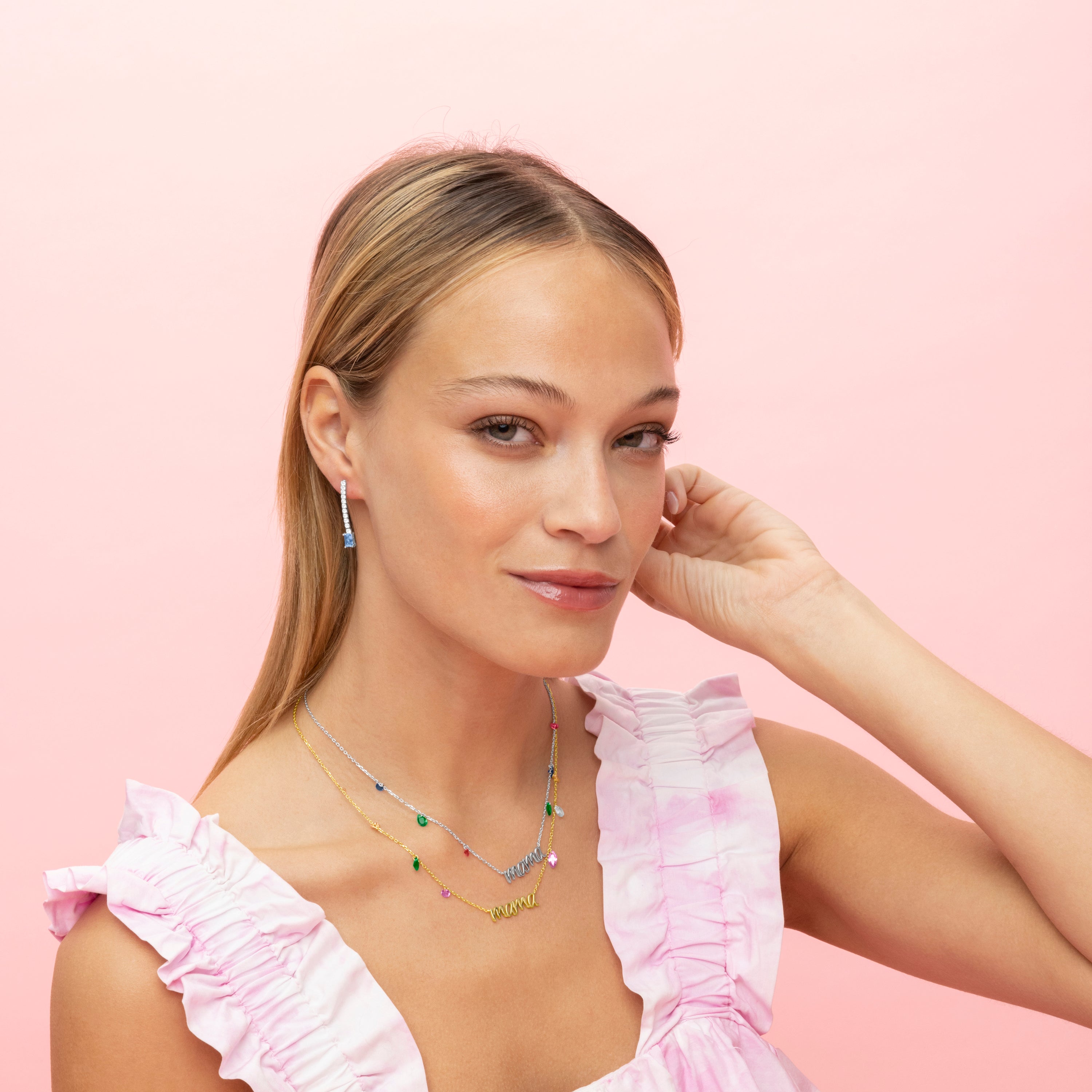Colar de Prata de Lei 925 com Zircónia Multicolor acabamento em ouro 18k - Mama