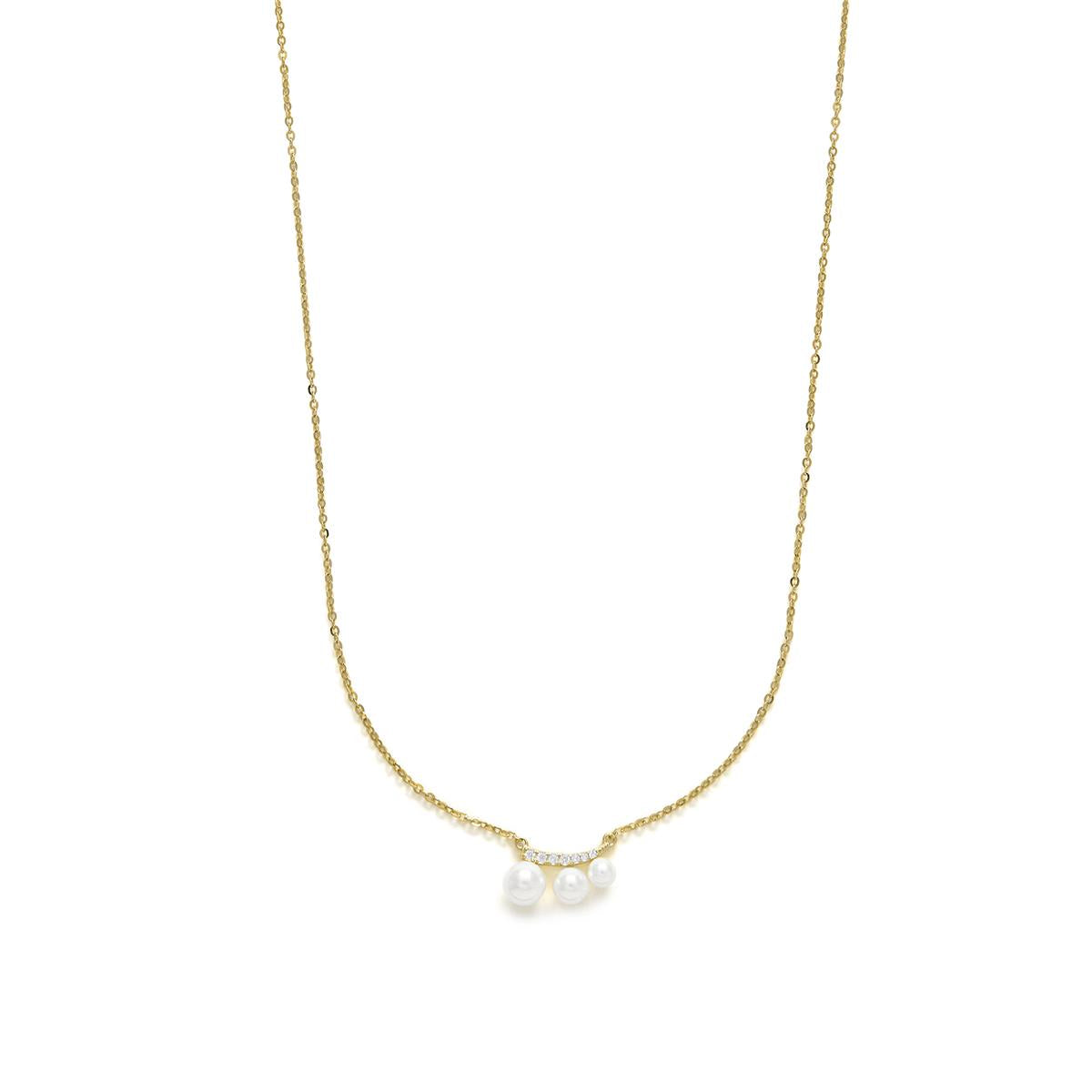 925 Sterling Silver Necklace with White Pearl and Rhodium Finish - Duslo