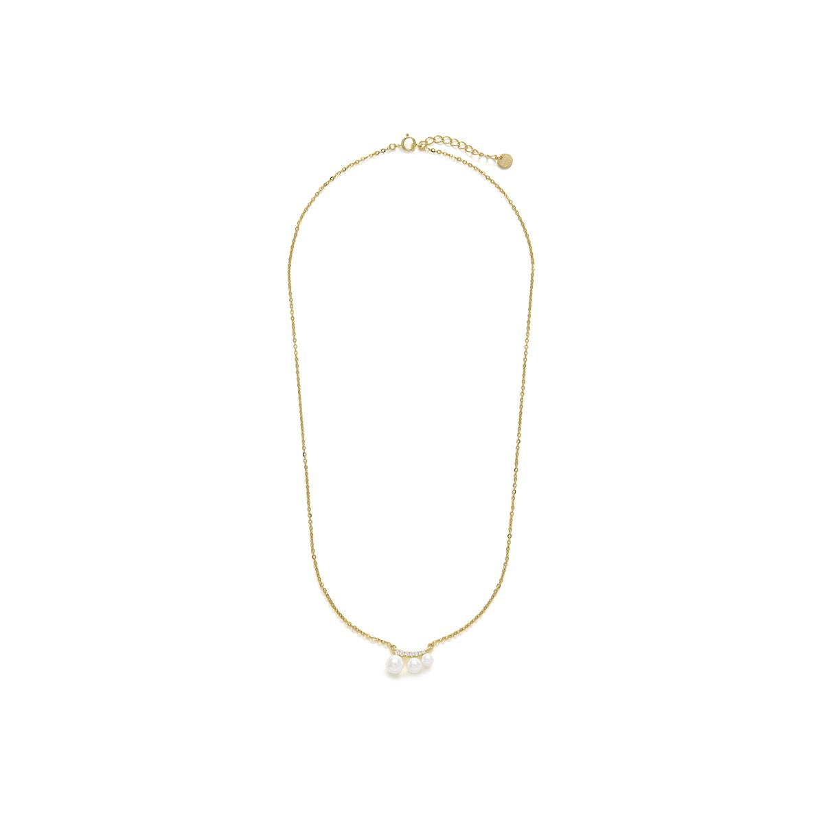 925 Sterling Silver Necklace with White Pearl and Rhodium Finish - Duslo