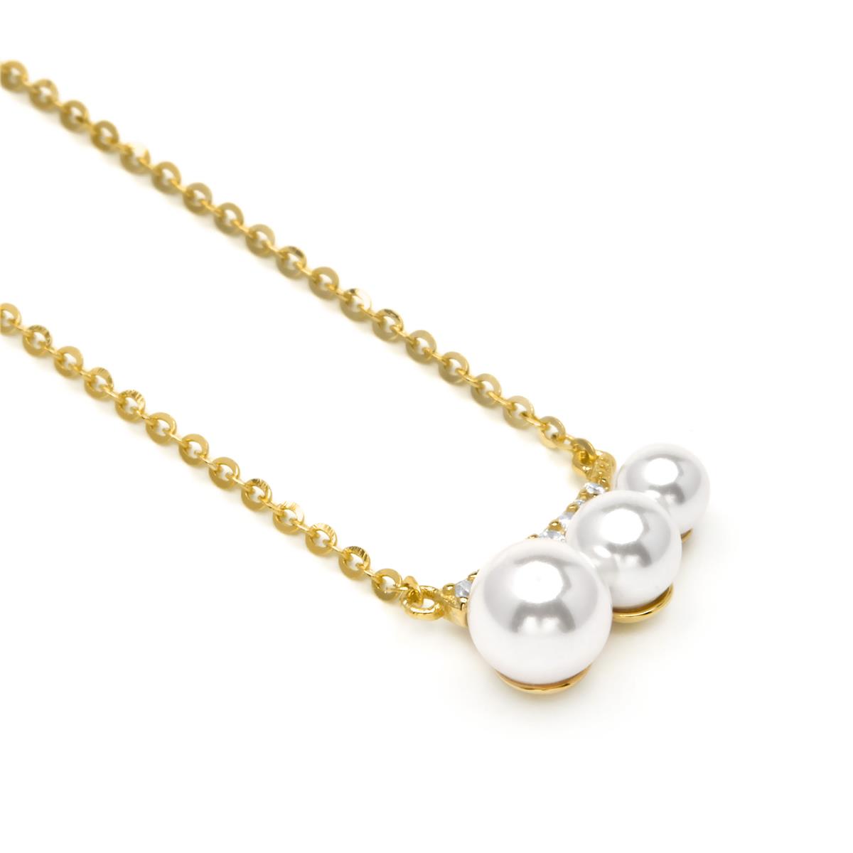 925 Sterling Silver Necklace with White Pearl and Rhodium Finish - Duslo